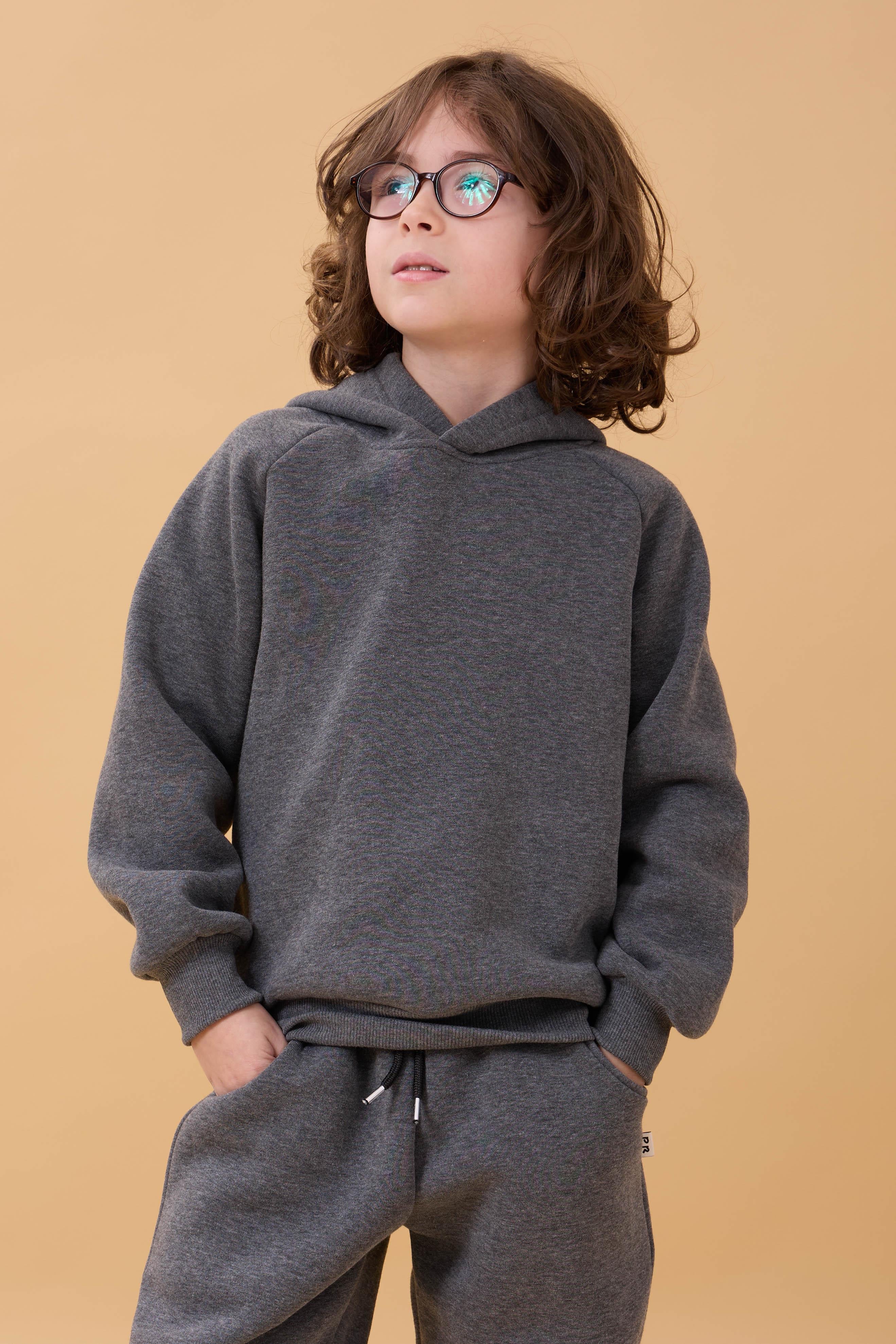 Reglan Kol Kapüşonlu İçi Polarlı Unisex Çocuk Takım Antrasit