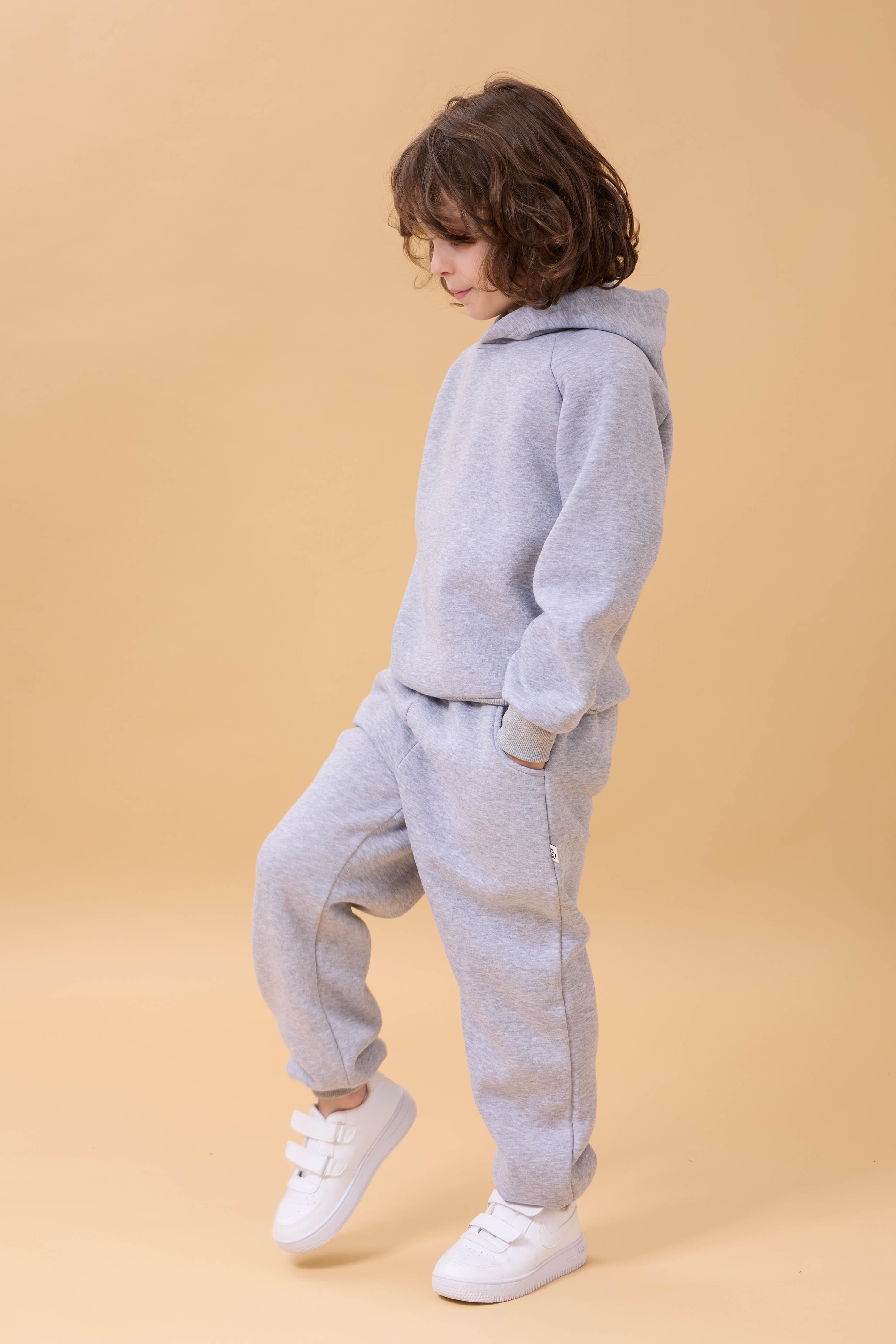 Reglan Kol Kapüşonlu İçi Polarlı Unisex Çocuk Takım Gri