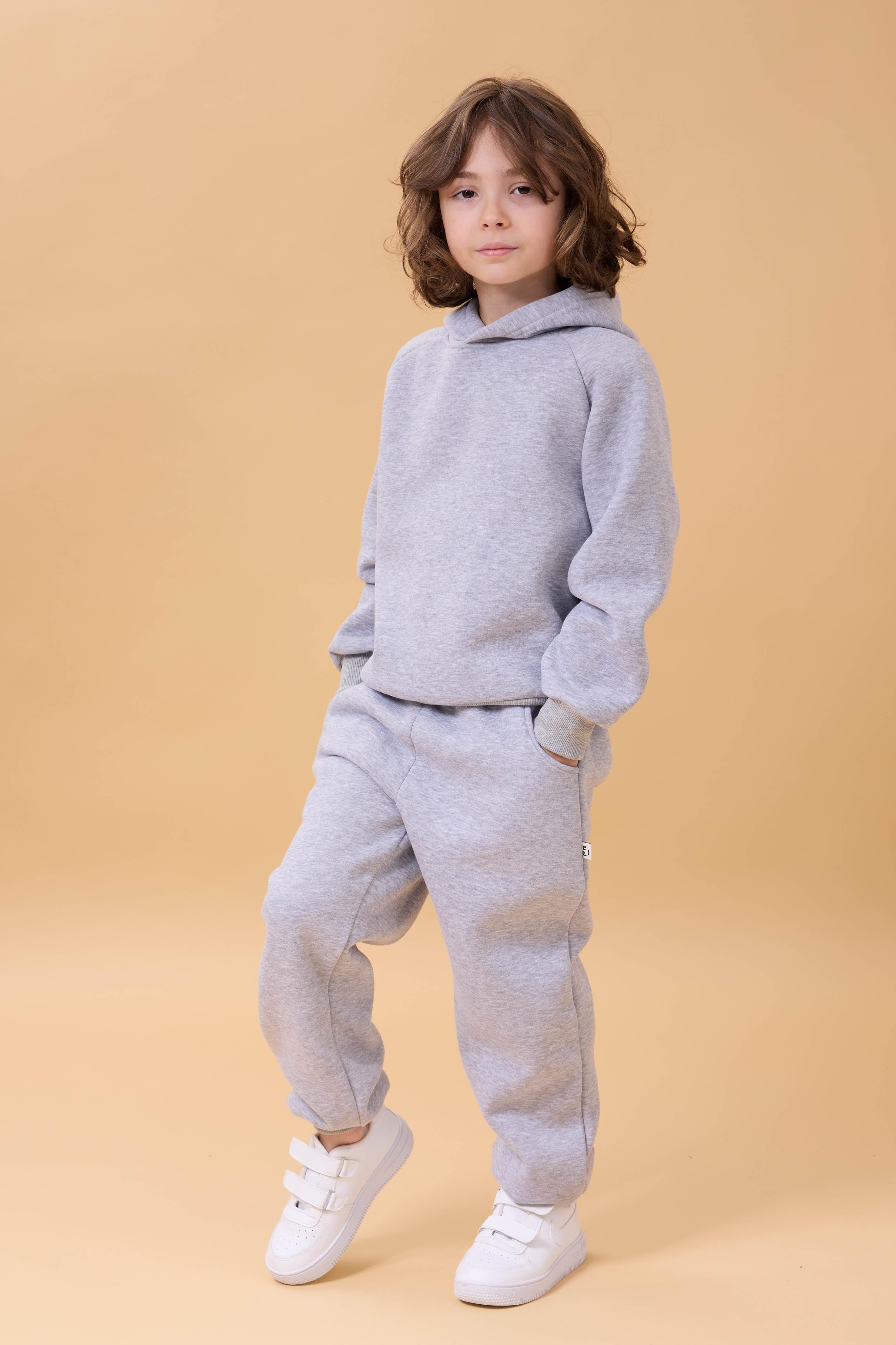 Reglan Kol Kapüşonlu İçi Polarlı Unisex Çocuk Takım Gri