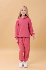 Reglan Kol Kapüşonlu İçi Polarlı Unisex Çocuk Takım Gül Kurusu