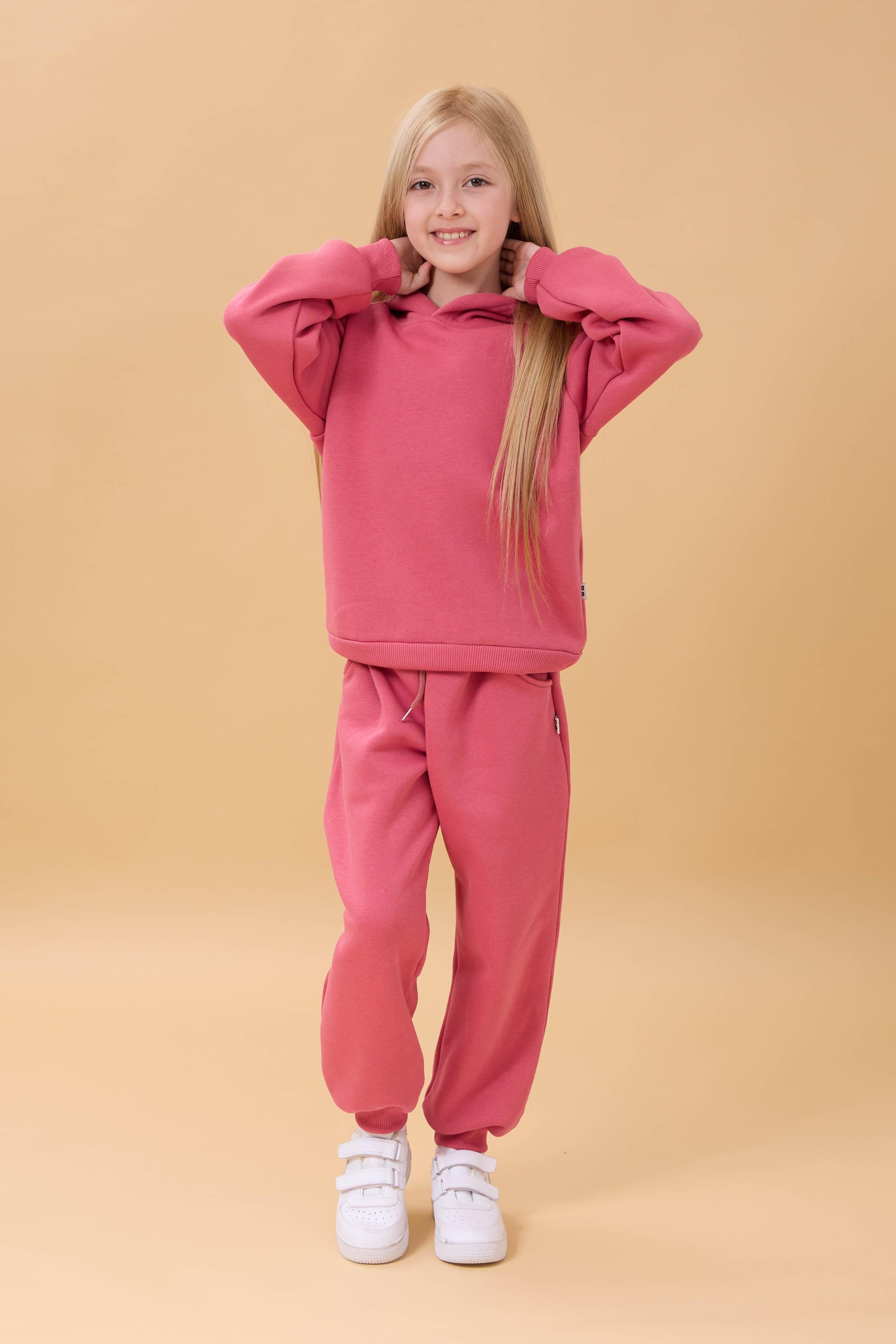 Reglan Kol Kapüşonlu İçi Polarlı Unisex Çocuk Takım Gül Kurusu