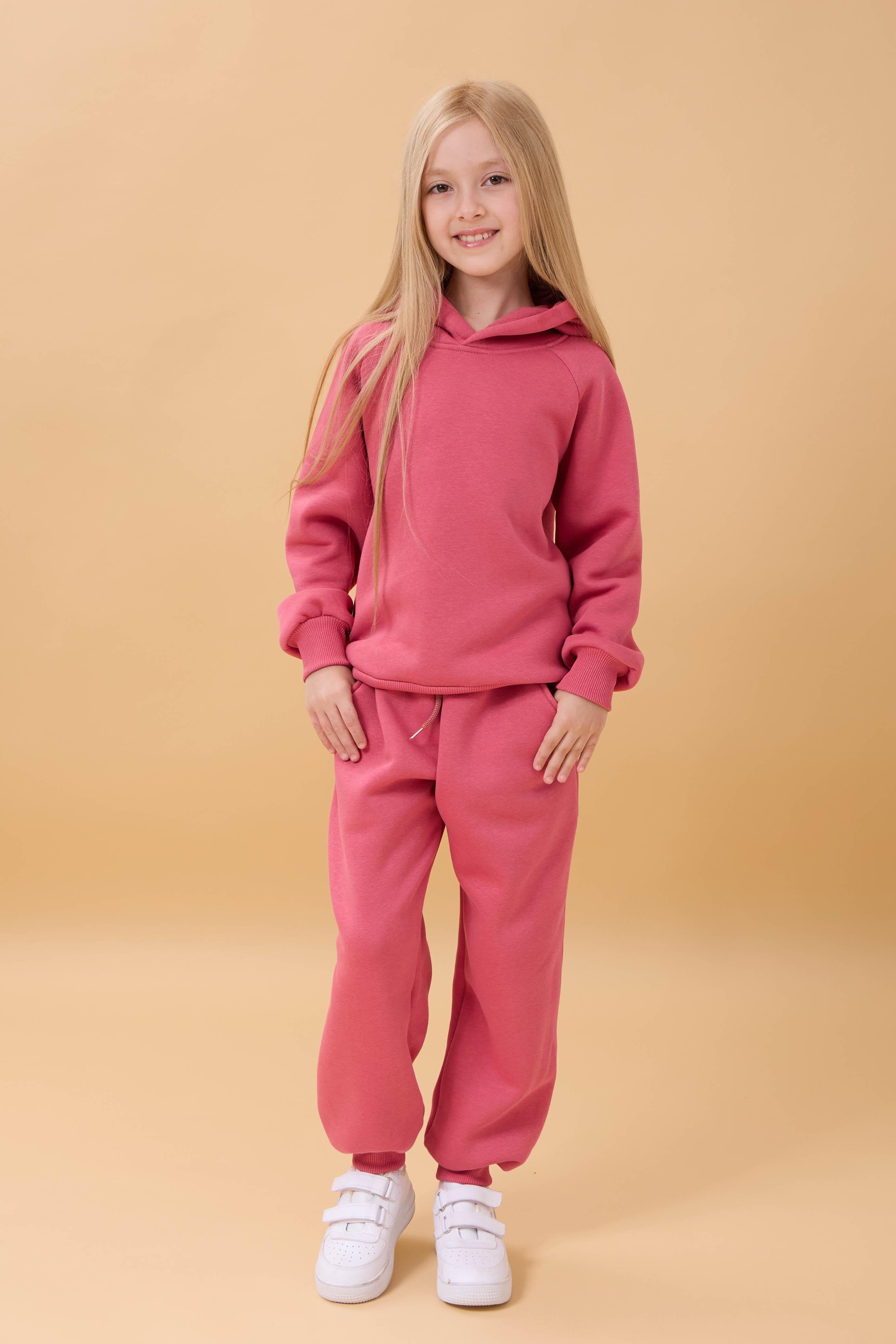 Reglan Kol Kapüşonlu İçi Polarlı Unisex Çocuk Takım Gül Kurusu