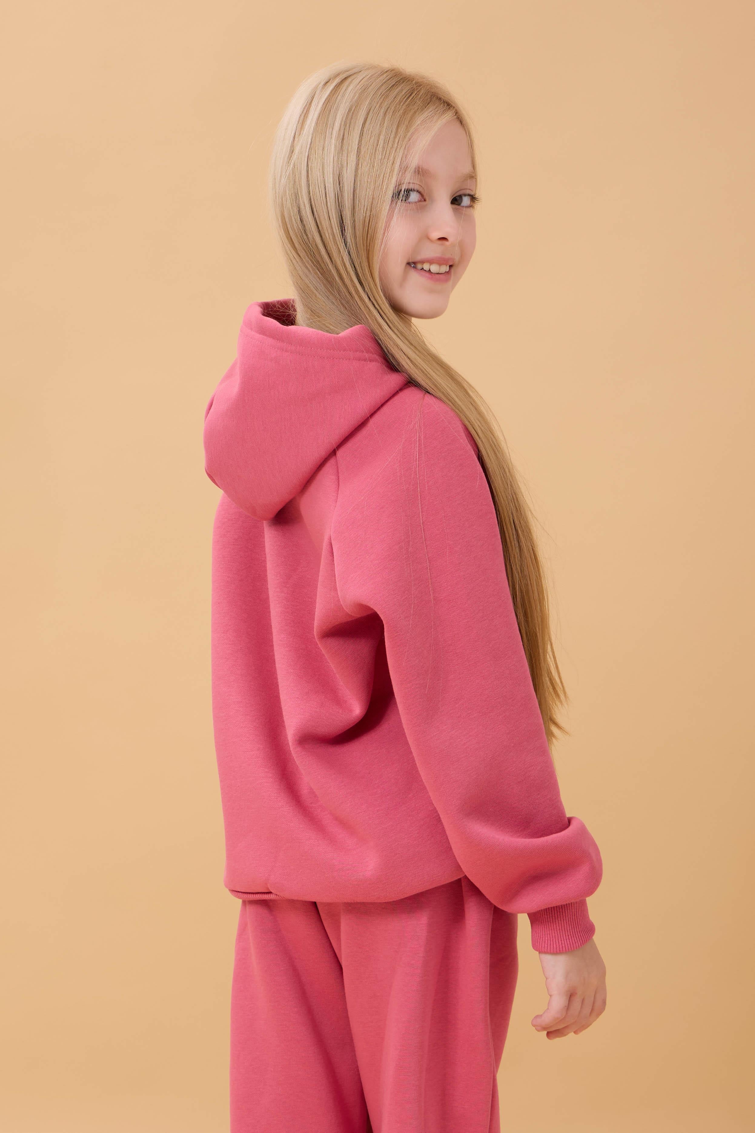 Reglan Kol Kapüşonlu İçi Polarlı Unisex Çocuk Takım Gül Kurusu