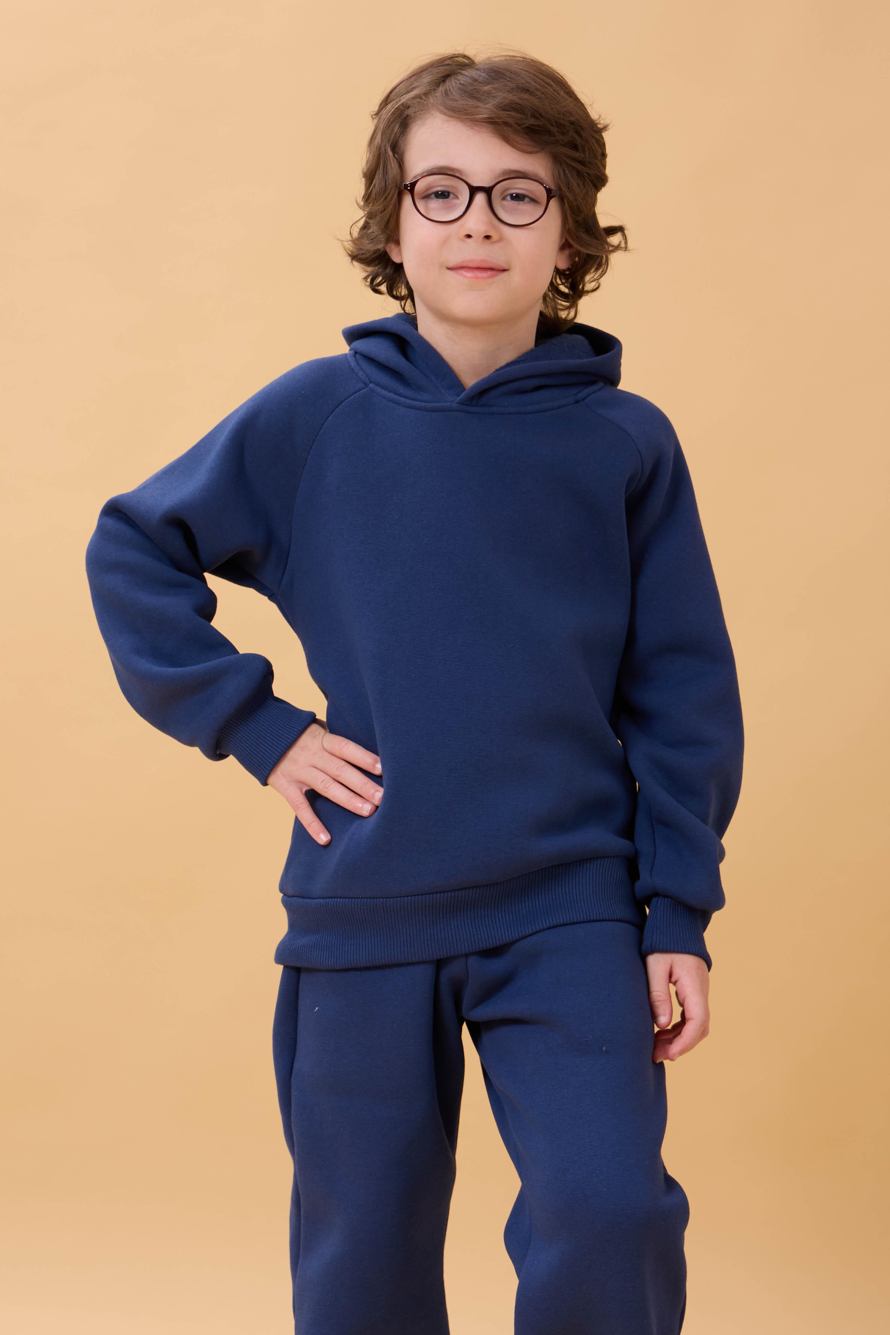 Reglan Kol Kapüşonlu İçi Polarlı Unisex Çocuk Takım İndigo