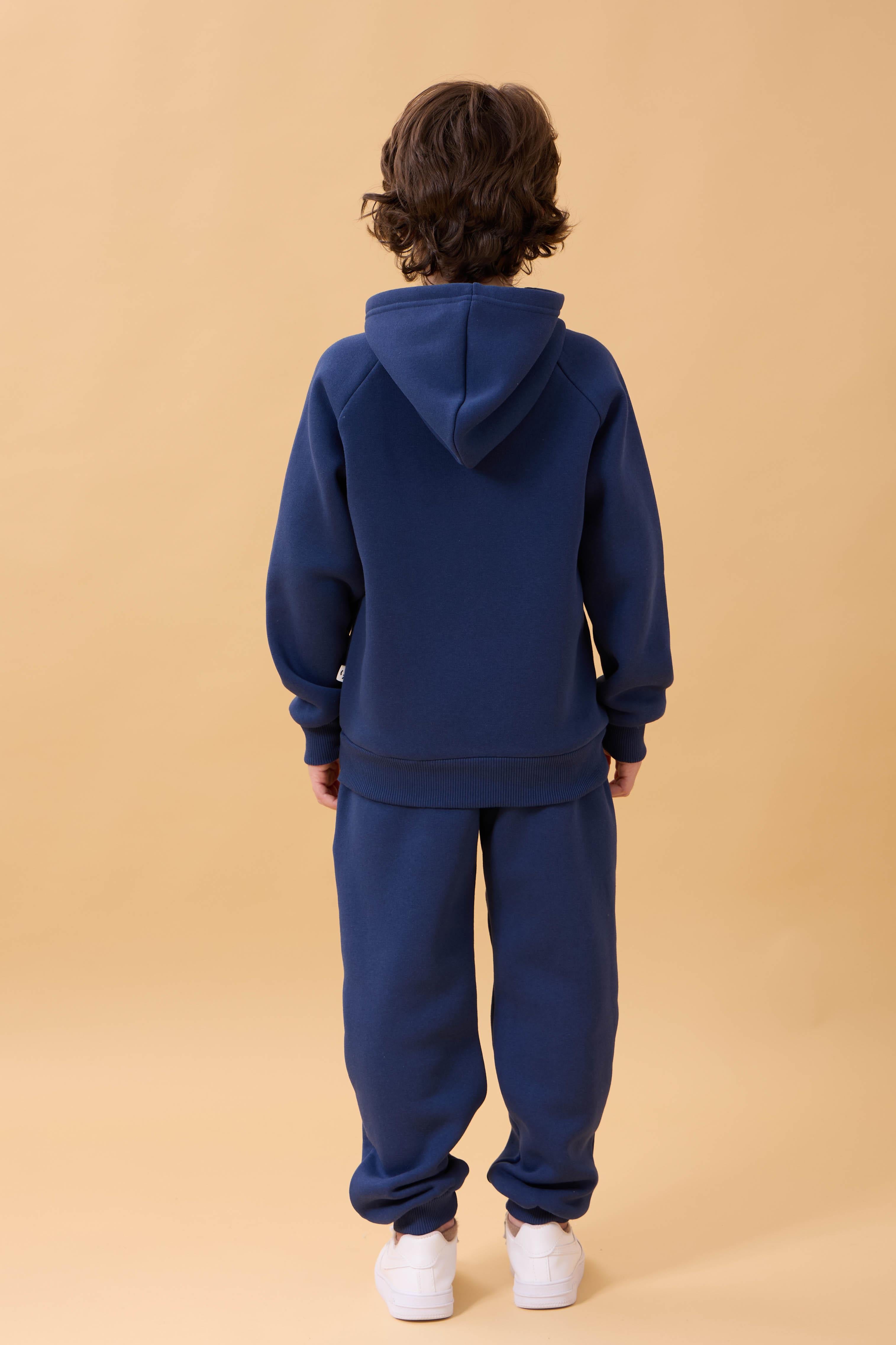 Reglan Kol Kapüşonlu İçi Polarlı Unisex Çocuk Takım İndigo