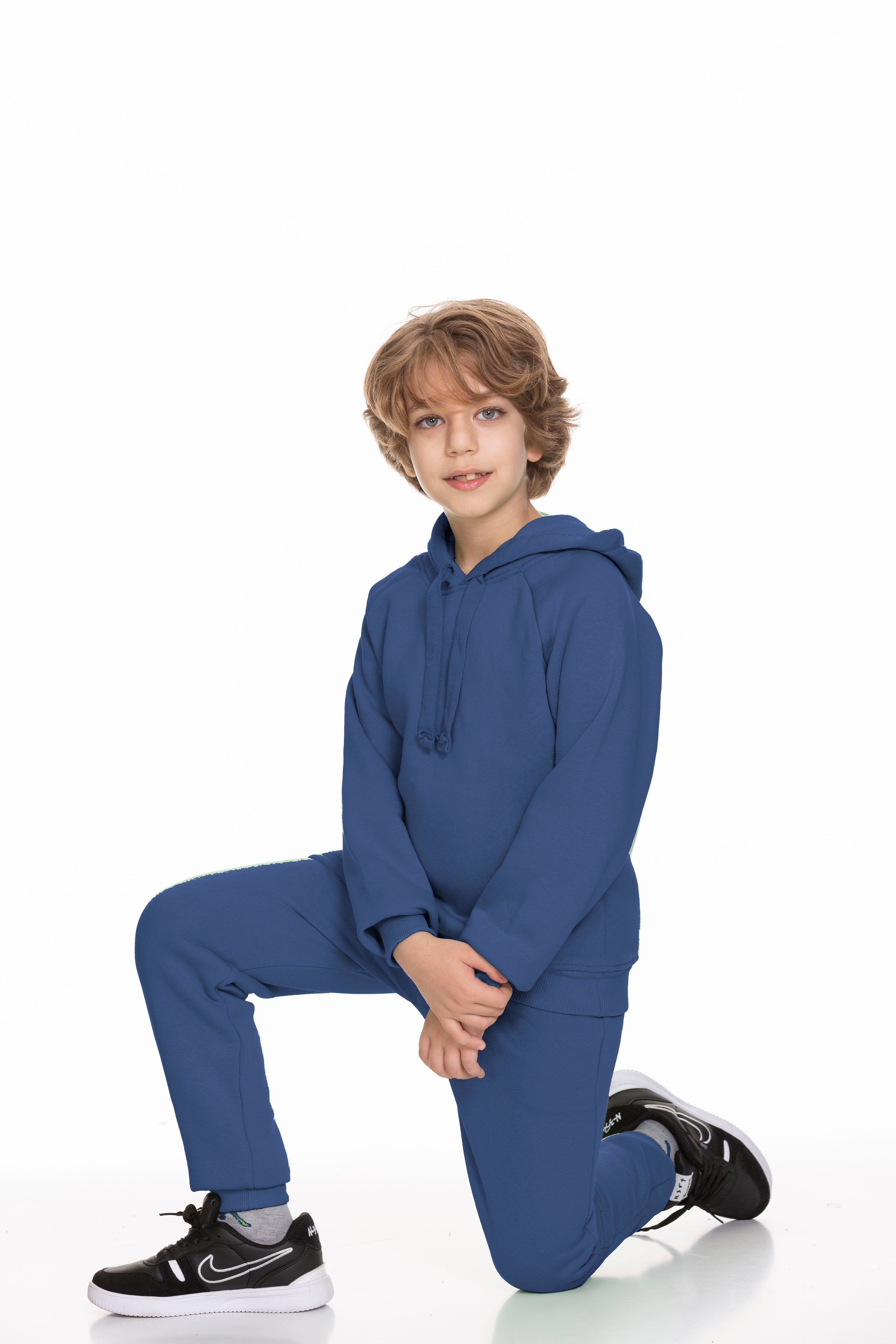 Reglan Kol Kapüşonlu İçi Polarlı Unisex Çocuk Takım İndigo - Perendi