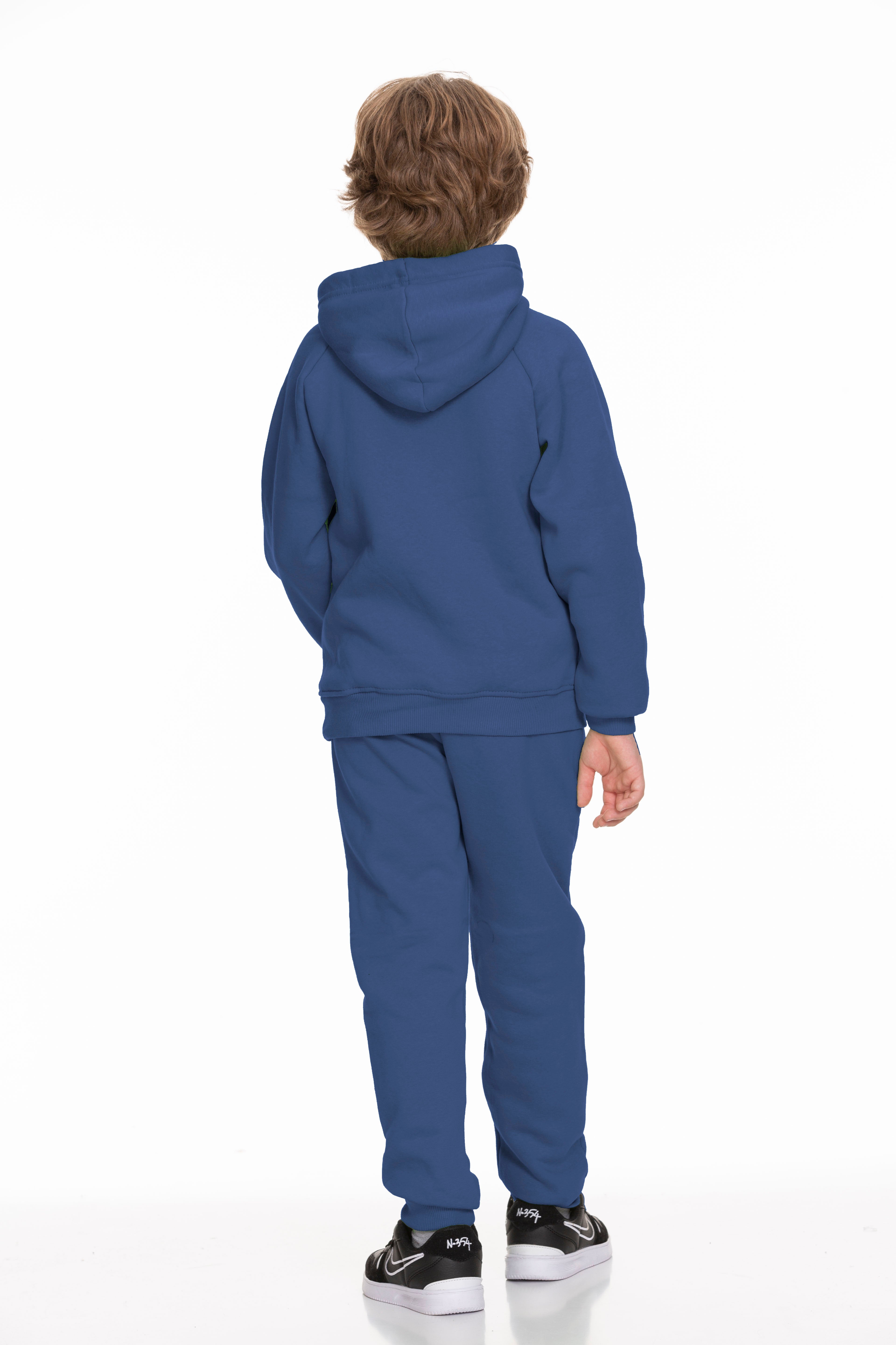 Reglan Kol Kapüşonlu İçi Polarlı Unisex Çocuk Takım İndigo - Perendi