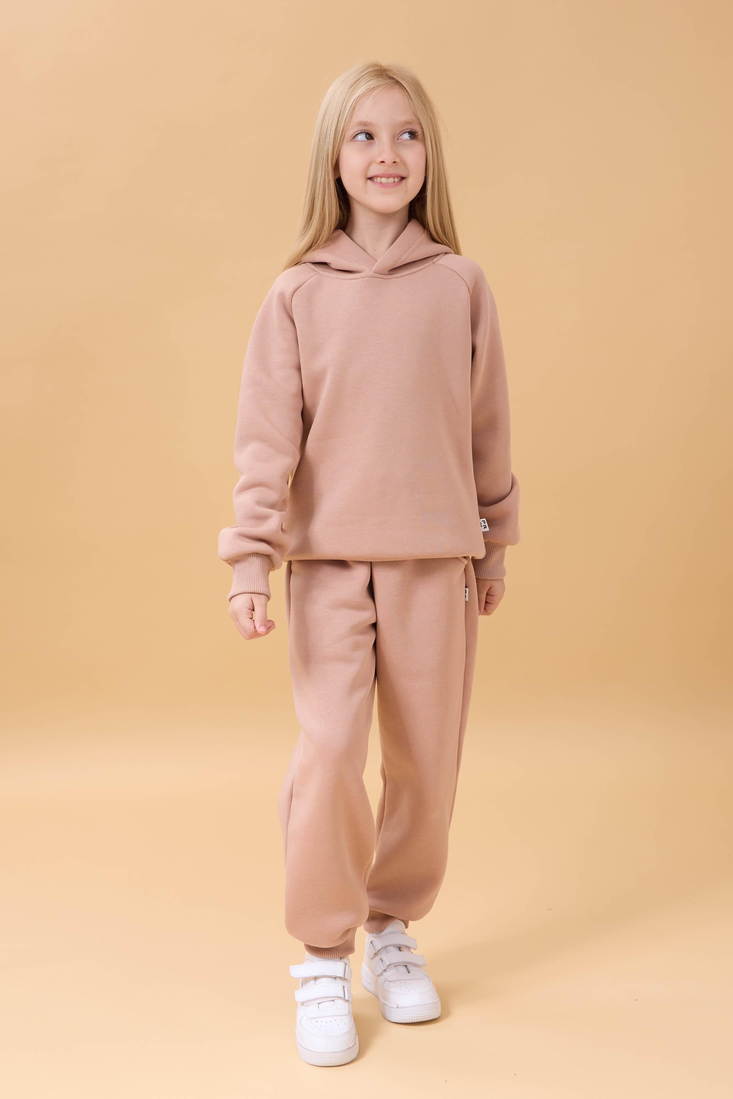 Reglan Kol Kapüşonlu İçi Polarlı Unisex Çocuk Takım Kahverengi