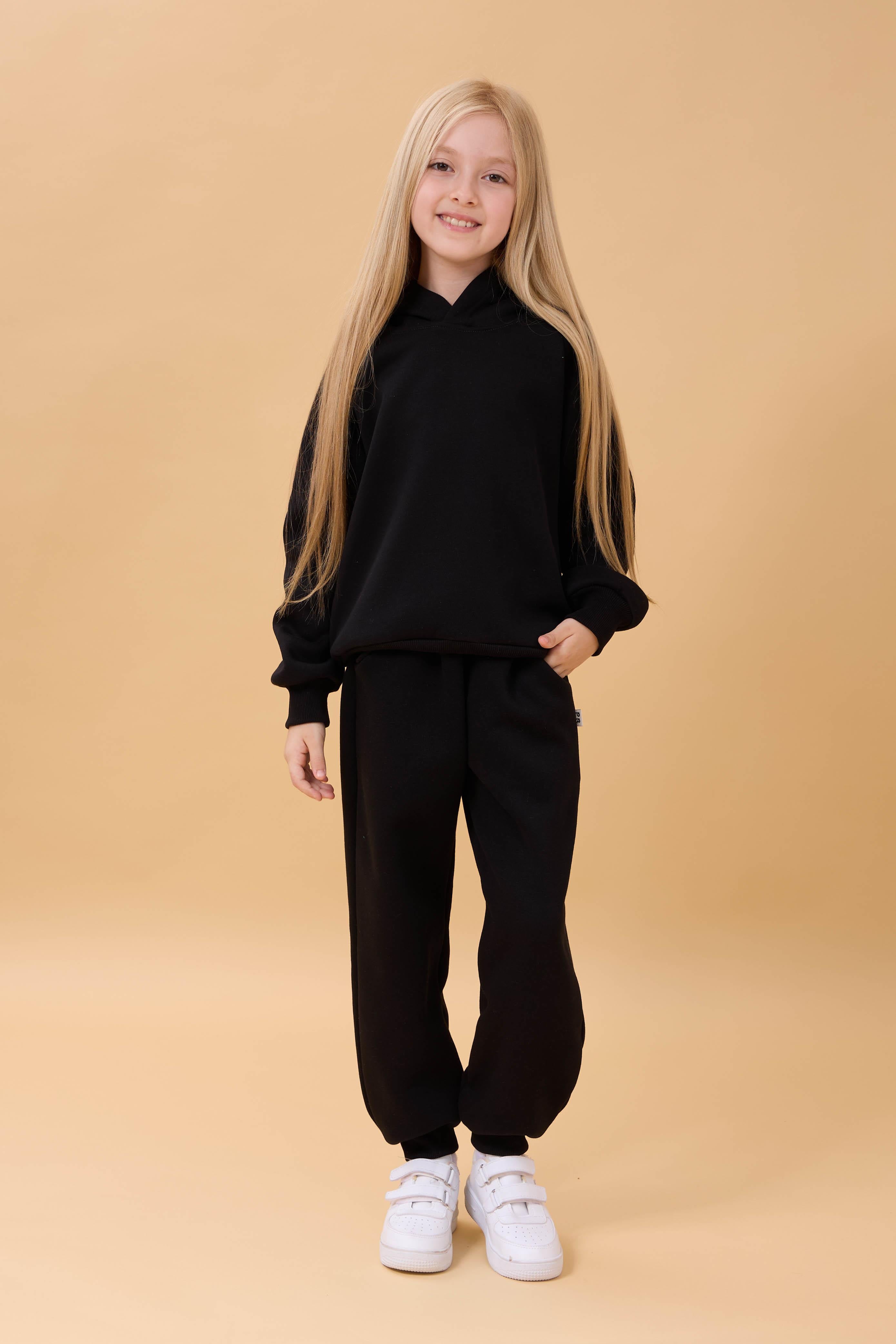 Reglan Kol Kapüşonlu İçi Polarlı Unisex Çocuk Takım Siyah