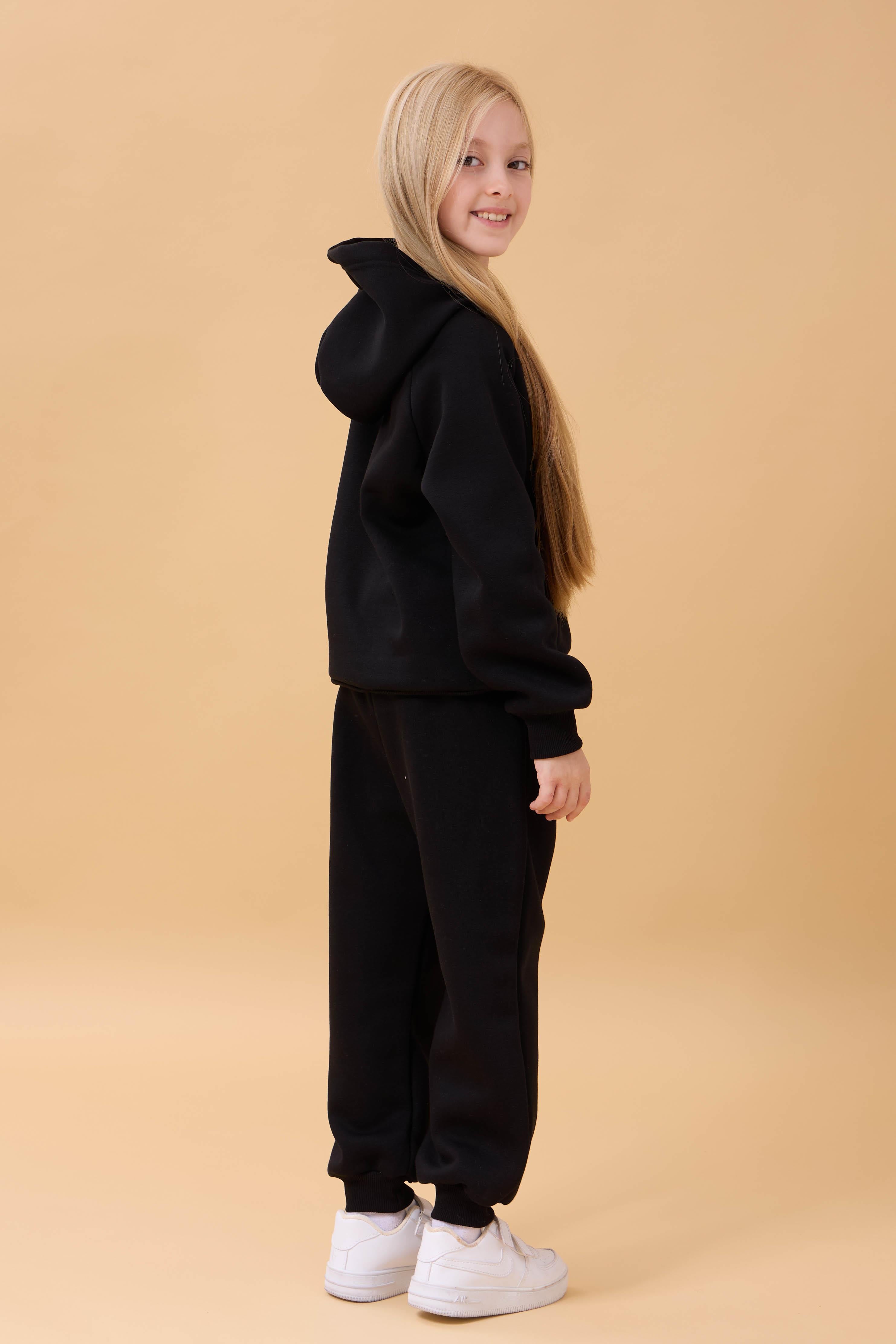 Reglan Kol Kapüşonlu İçi Polarlı Unisex Çocuk Takım Siyah