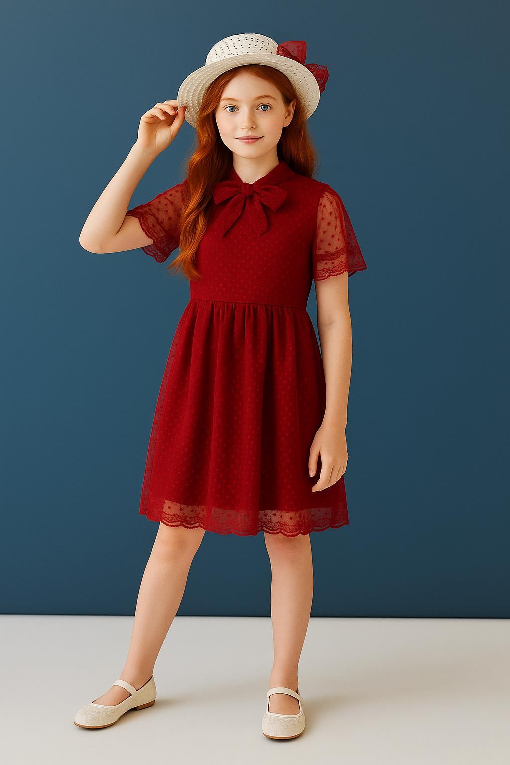 Şapka ve Hostes Yaka Detaylı Kız Çocuk Elbise