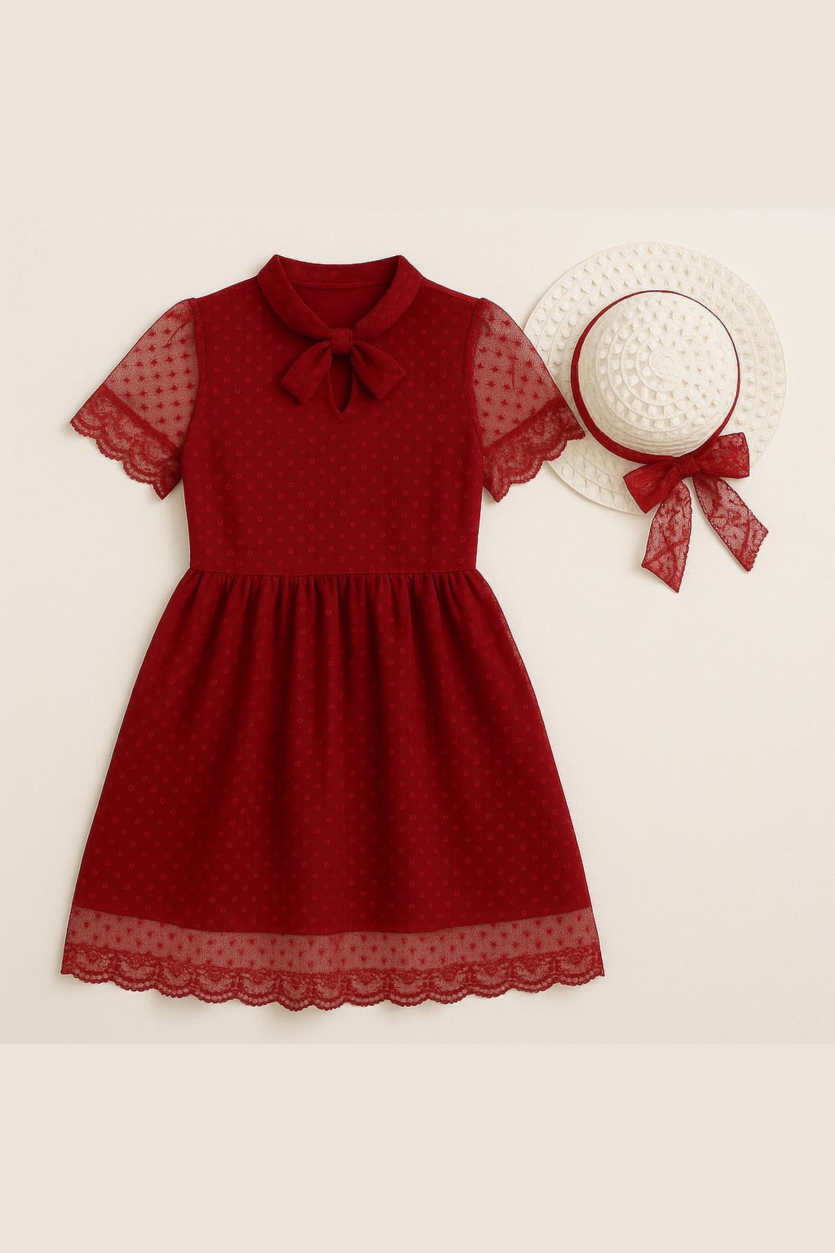 Şapka ve Hostes Yaka Detaylı Kız Çocuk Elbise