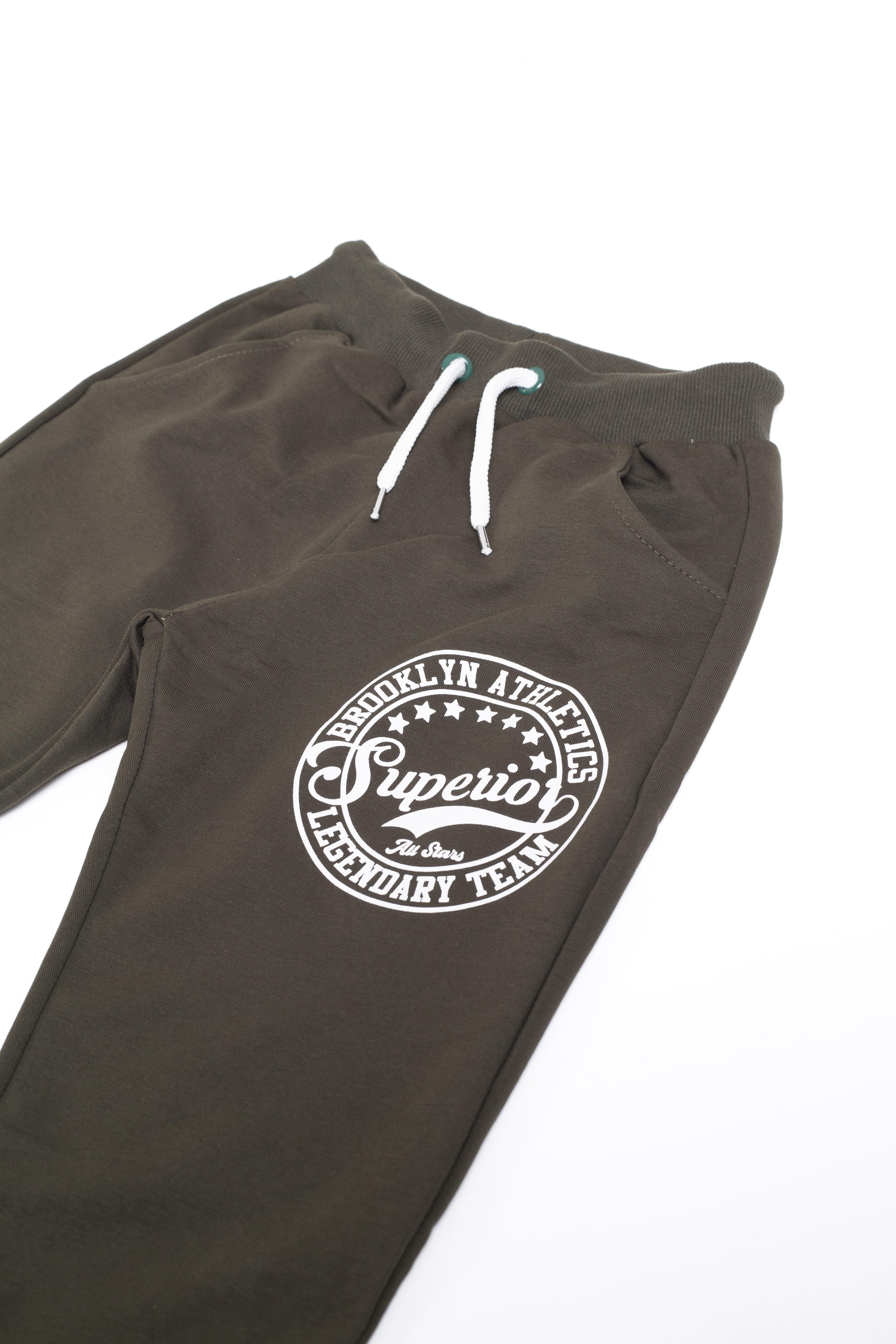 Superior Baskı Detaylı Erkek Çocuk Eşofman Altı Haki - Perendi