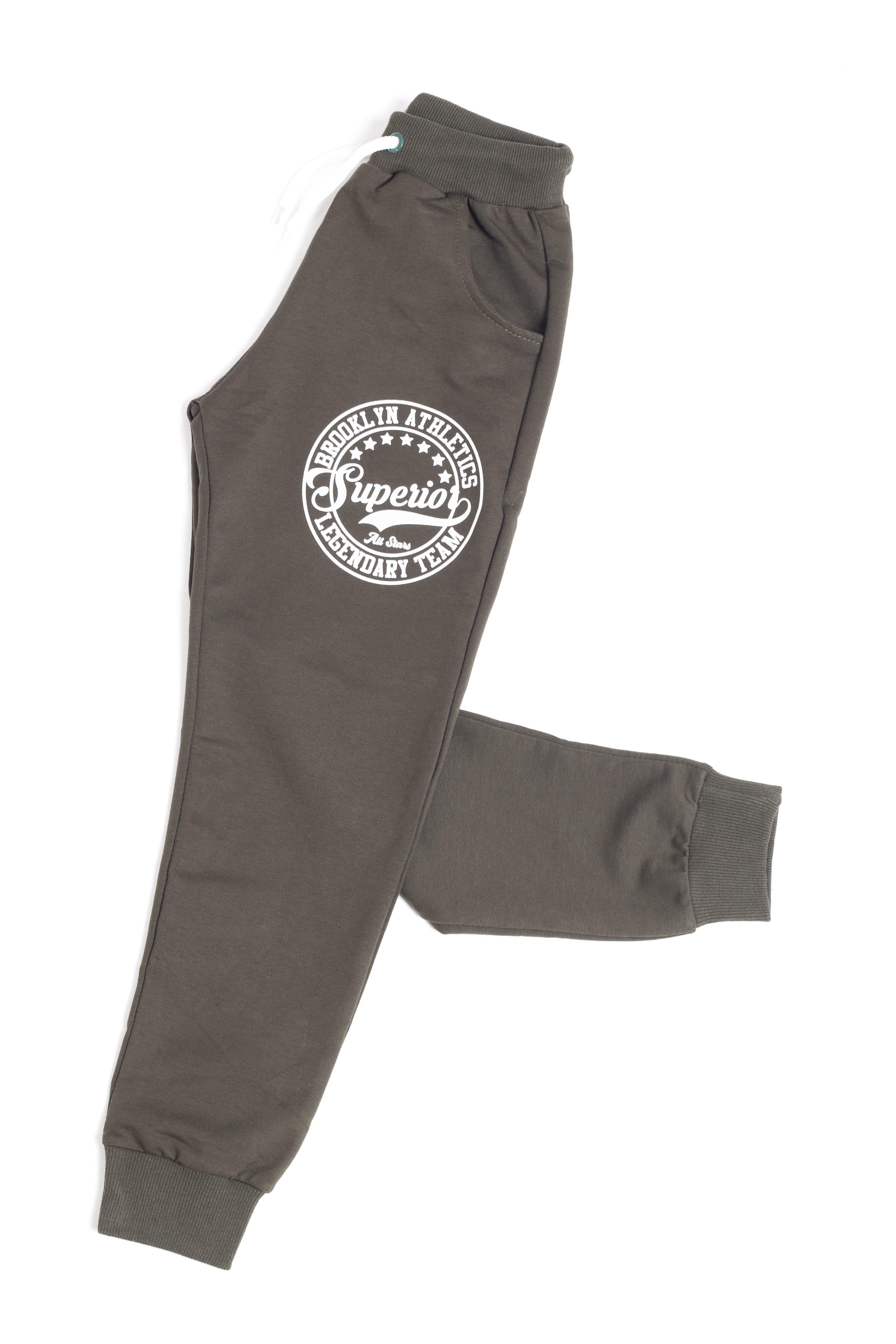 Superior Baskı Detaylı Erkek Çocuk Eşofman Altı Haki - Perendi