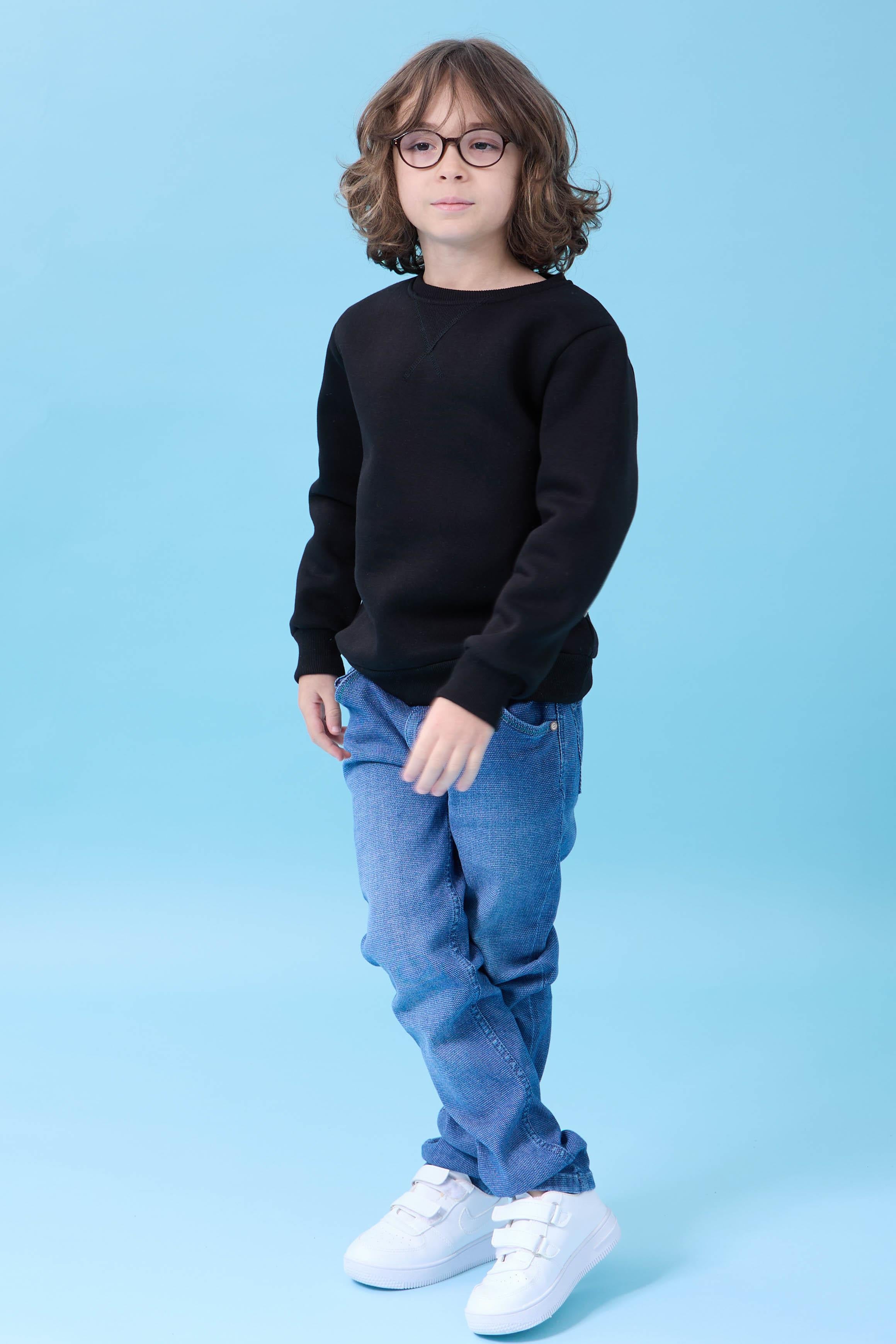 Unisex Basic Bisiklet Yaka Şardonlu Kışlık Sweatshirt