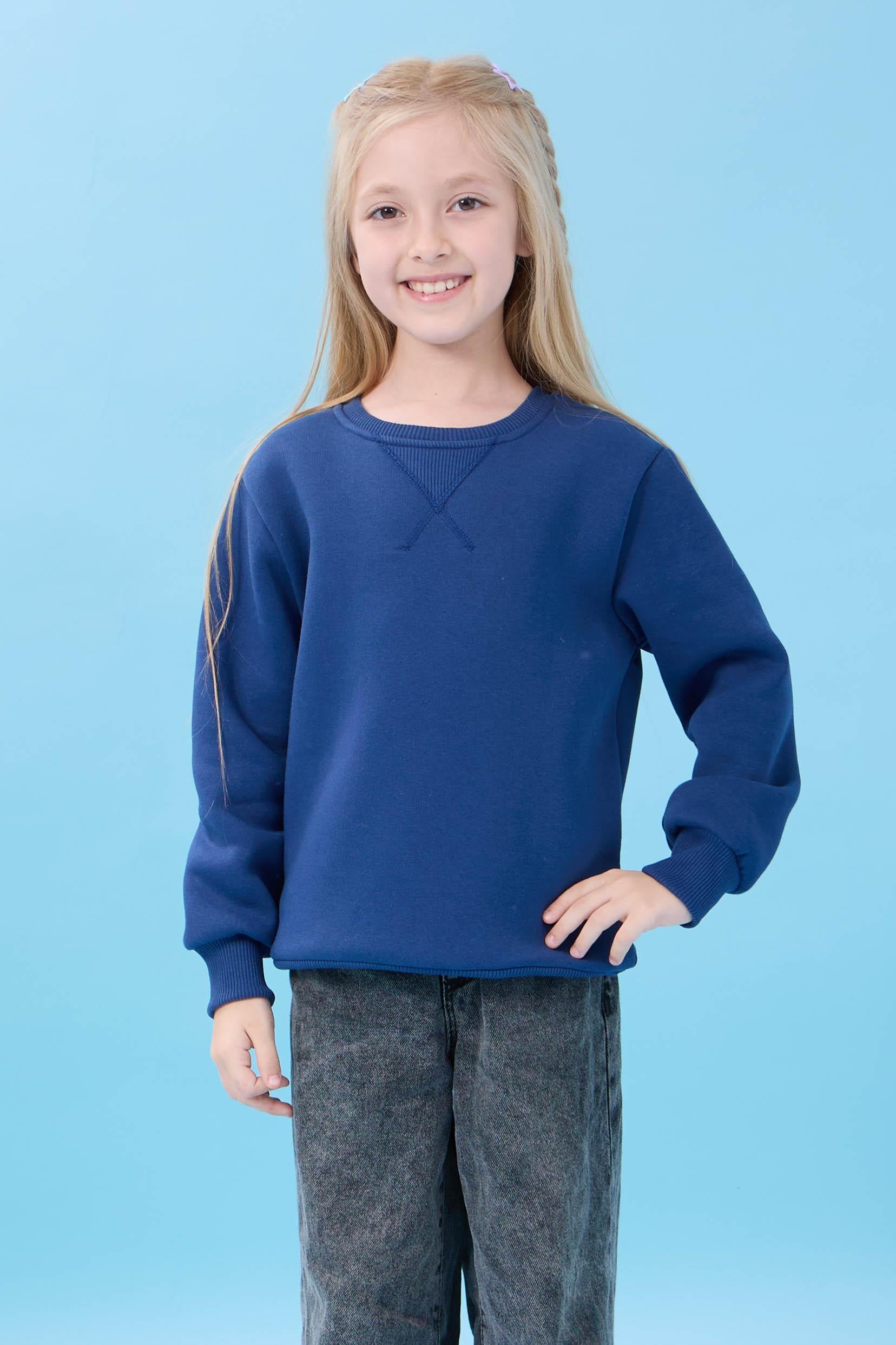 Unisex Basic Bisiklet Yaka Şardonlu Kışlık Sweatshirt