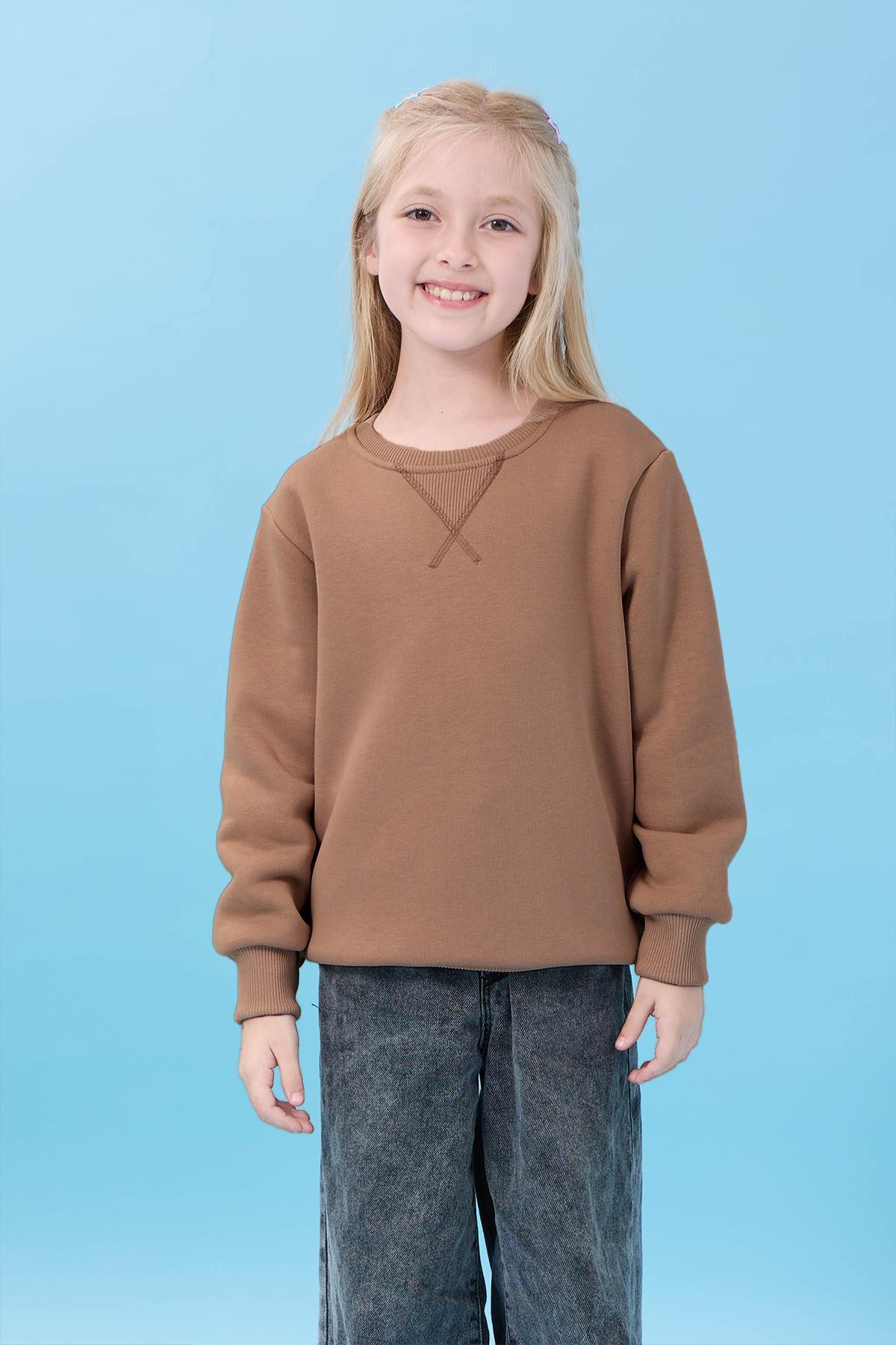 Unisex Basic Bisiklet Yaka Şardonlu Kışlık Sweatshirt