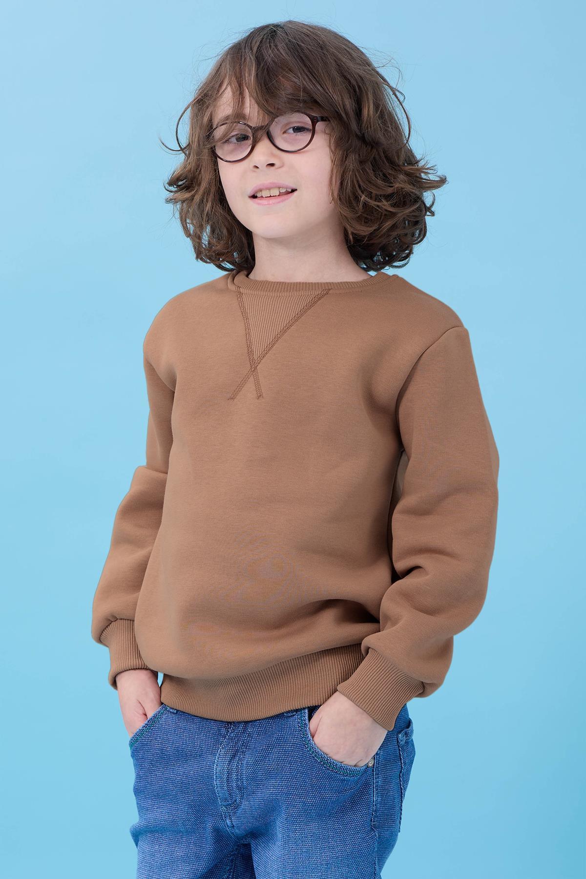 Unisex Basic Bisiklet Yaka Şardonlu Kışlık Sweatshirt