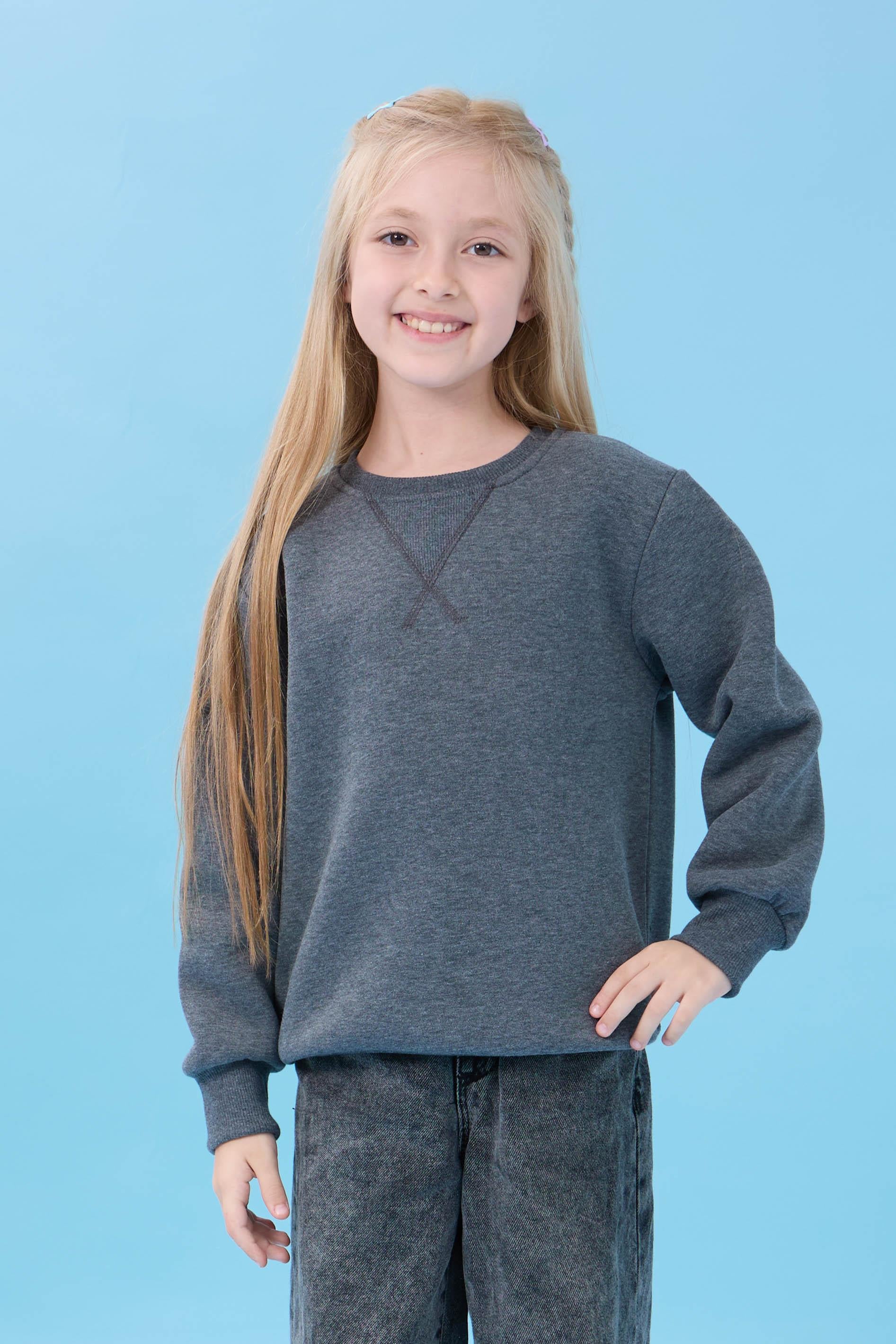 Unisex Basic Bisiklet Yaka Şardonlu Kışlık Sweatshirt - Antrasit