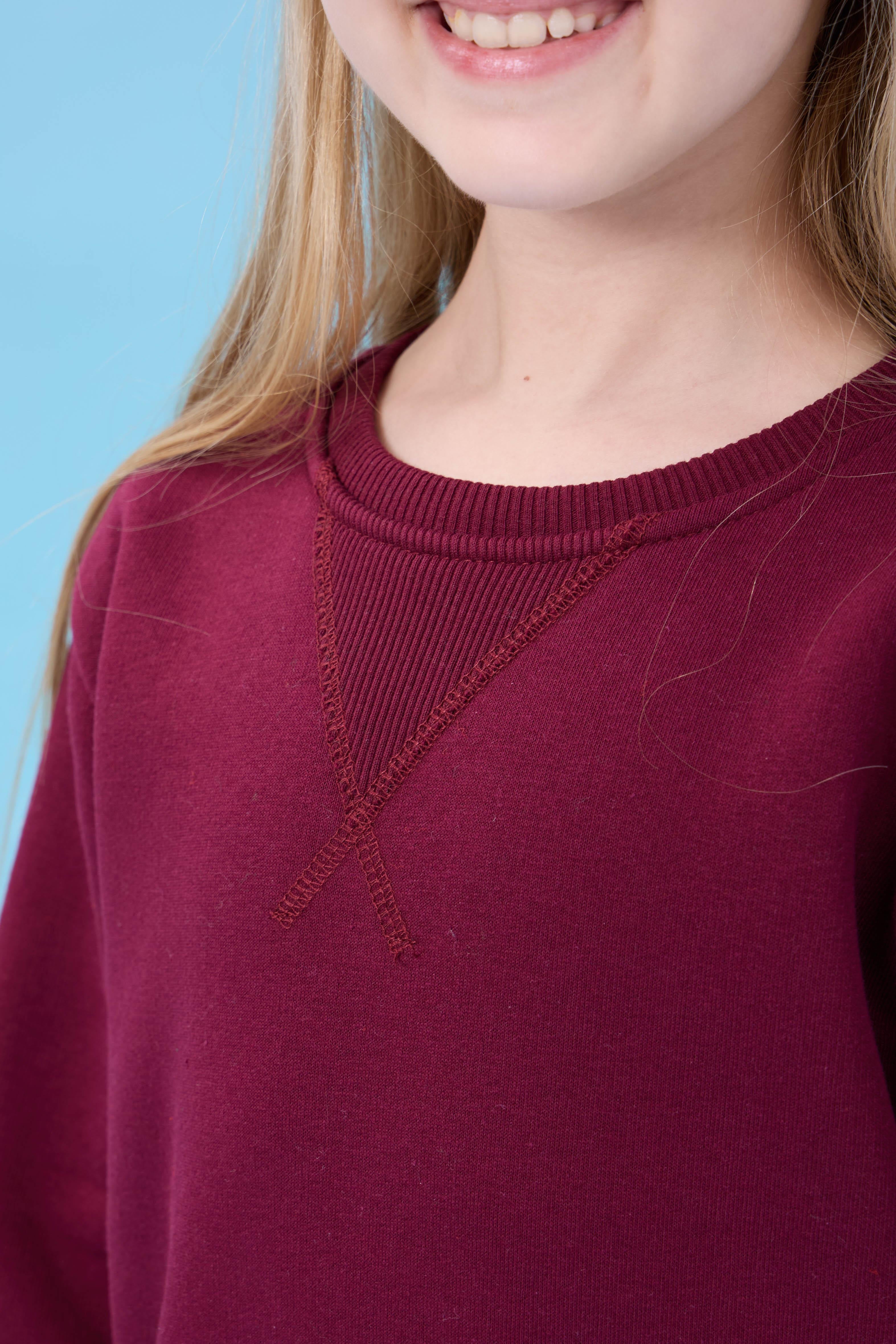 Unisex Basic Bisiklet Yaka Şardonlu Kışlık Sweatshirt - Bordo