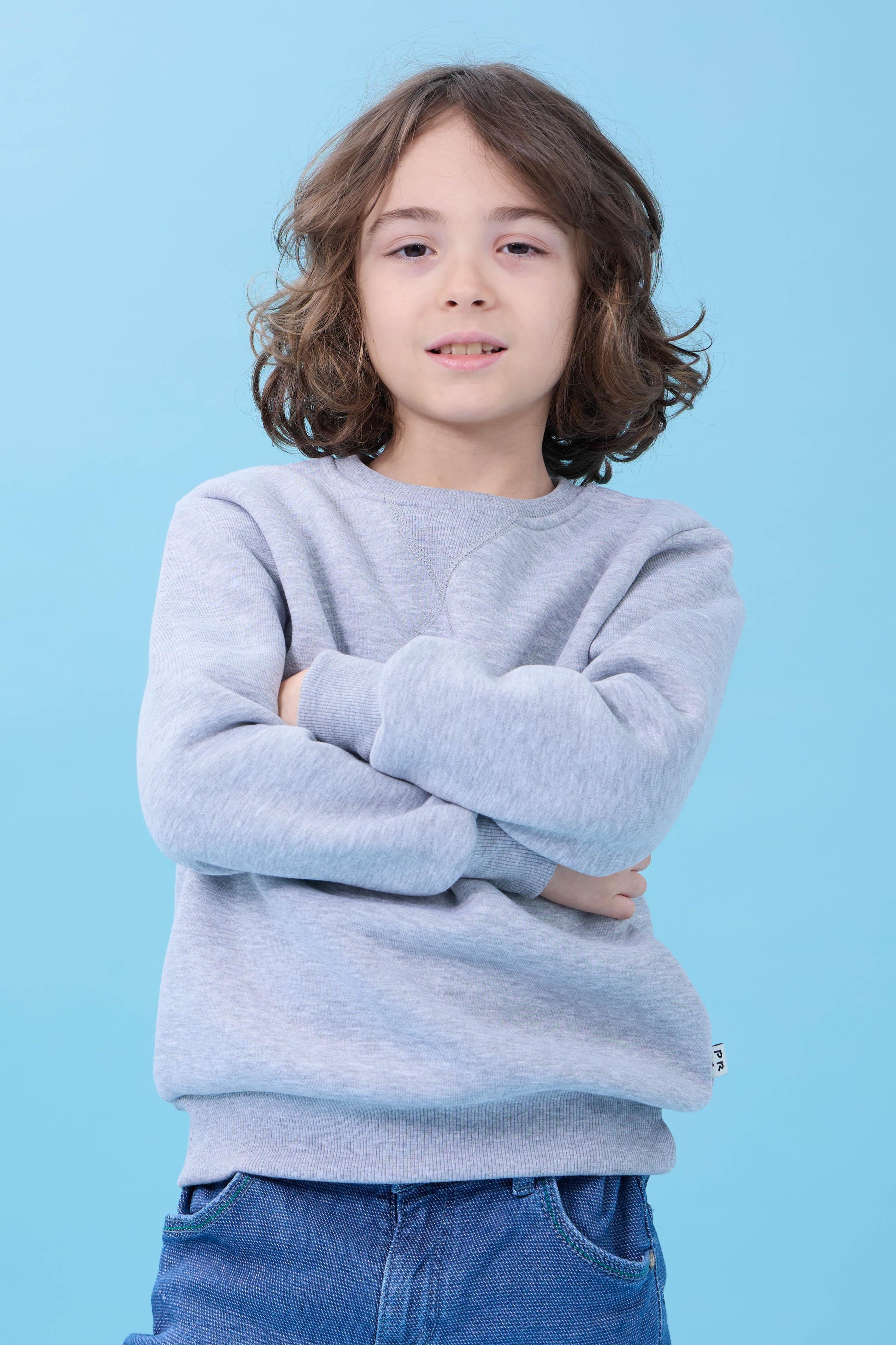 Unisex Basic Bisiklet Yaka Şardonlu Kışlık Sweatshirt - Gri