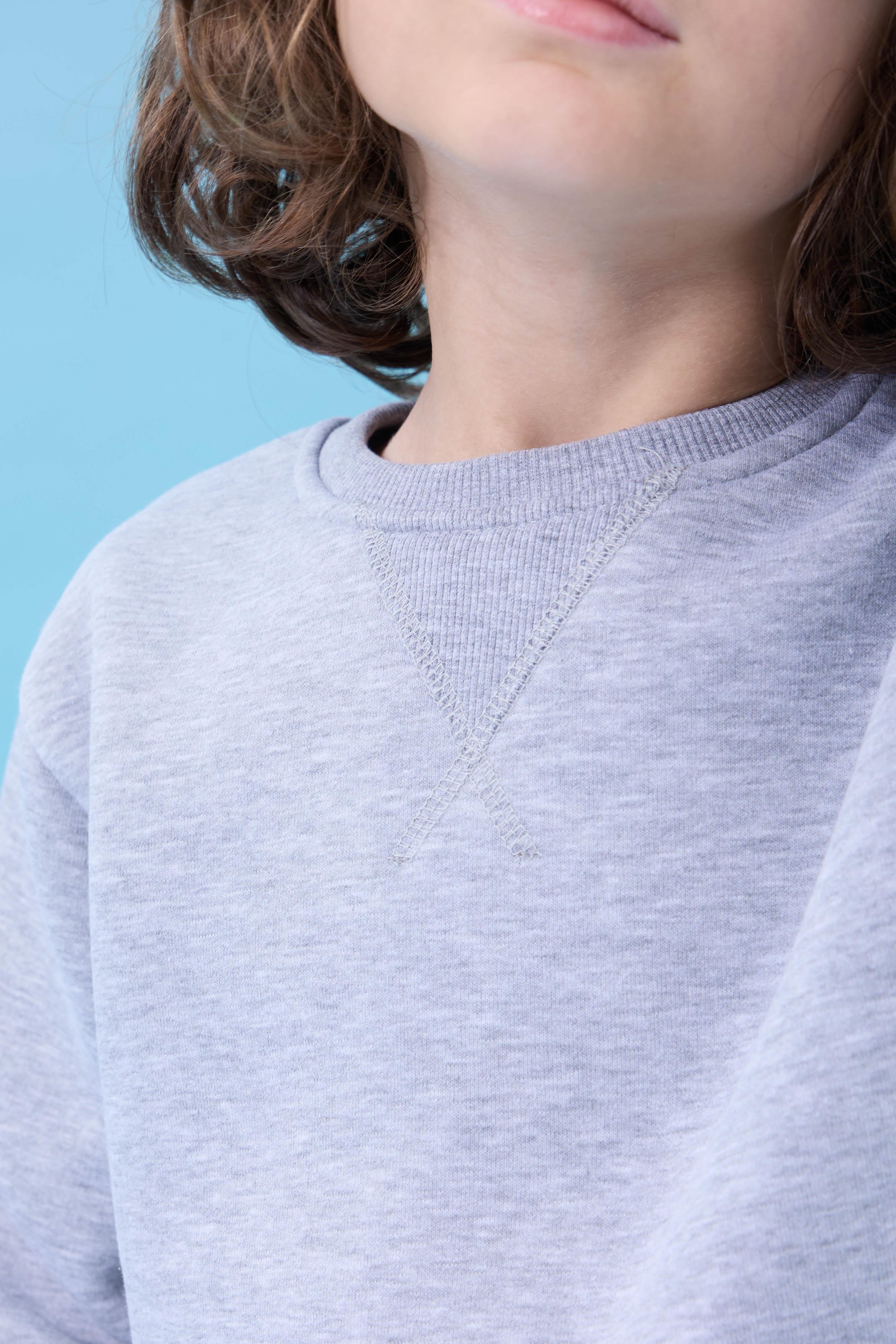 Unisex Basic Bisiklet Yaka Şardonlu Kışlık Sweatshirt - Gri