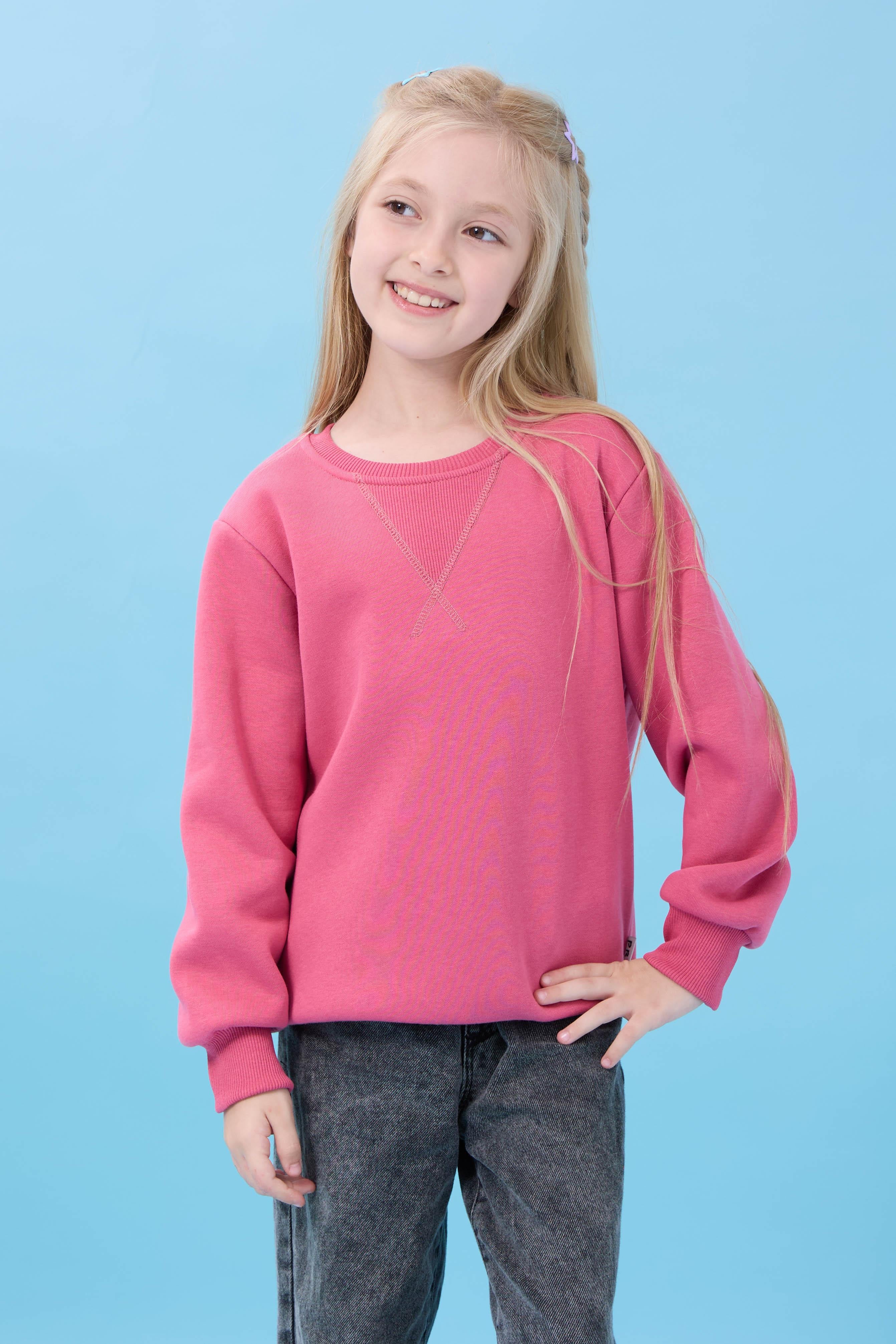 Unisex Basic Bisiklet Yaka Şardonlu Kışlık Sweatshirt - Gül Kurusu