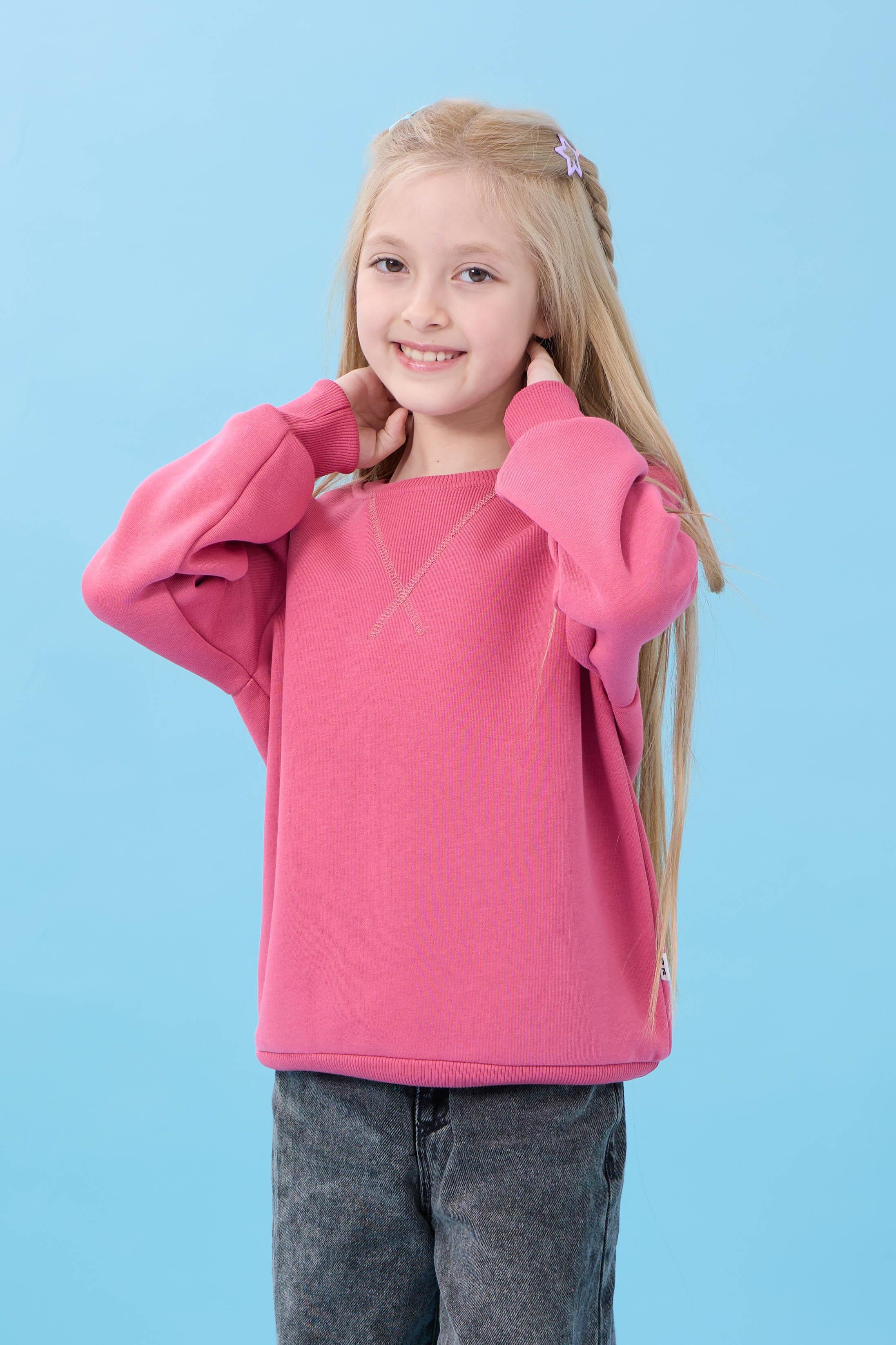 Unisex Basic Bisiklet Yaka Şardonlu Kışlık Sweatshirt - Gül Kurusu