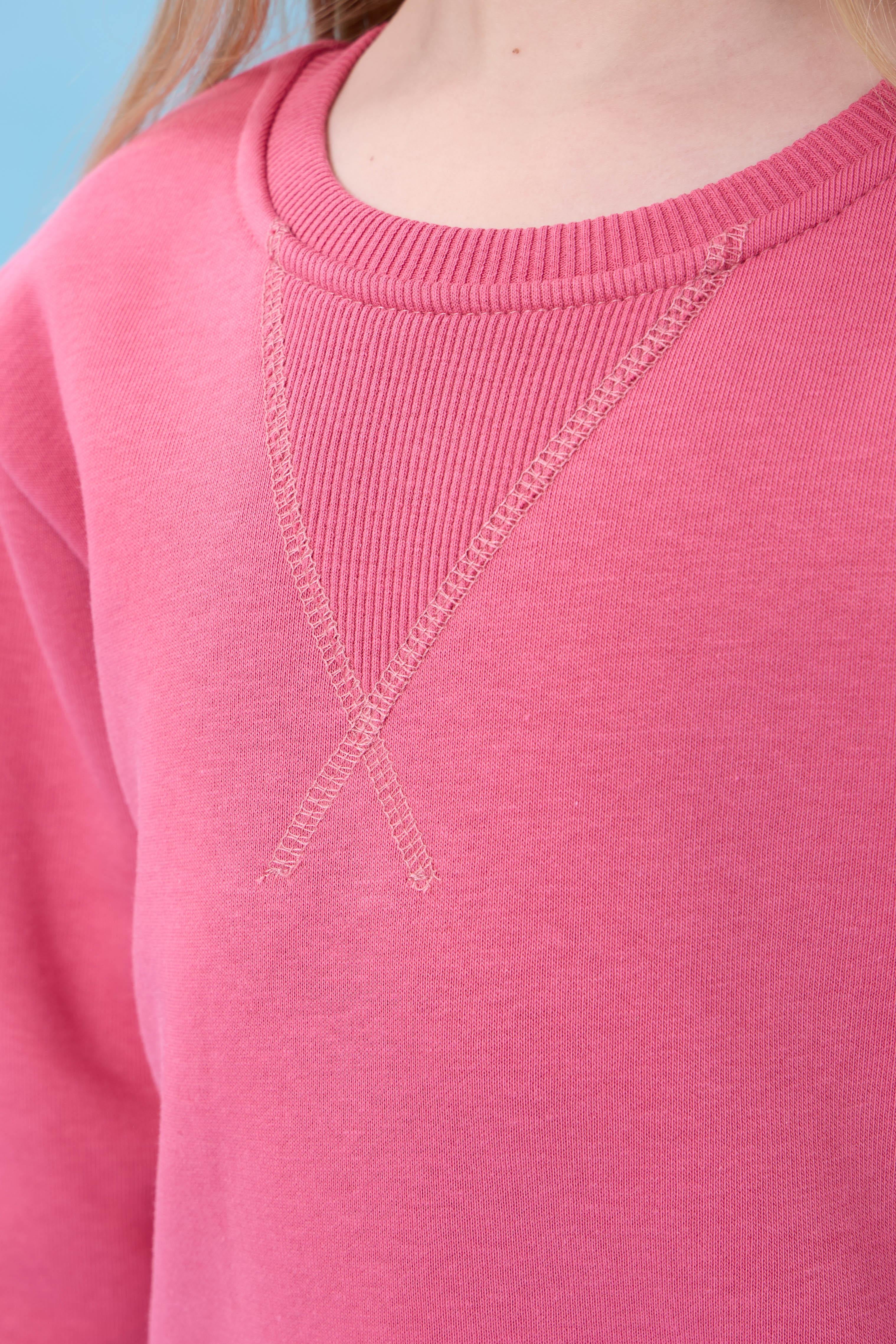 Unisex Basic Bisiklet Yaka Şardonlu Kışlık Sweatshirt - Gül Kurusu