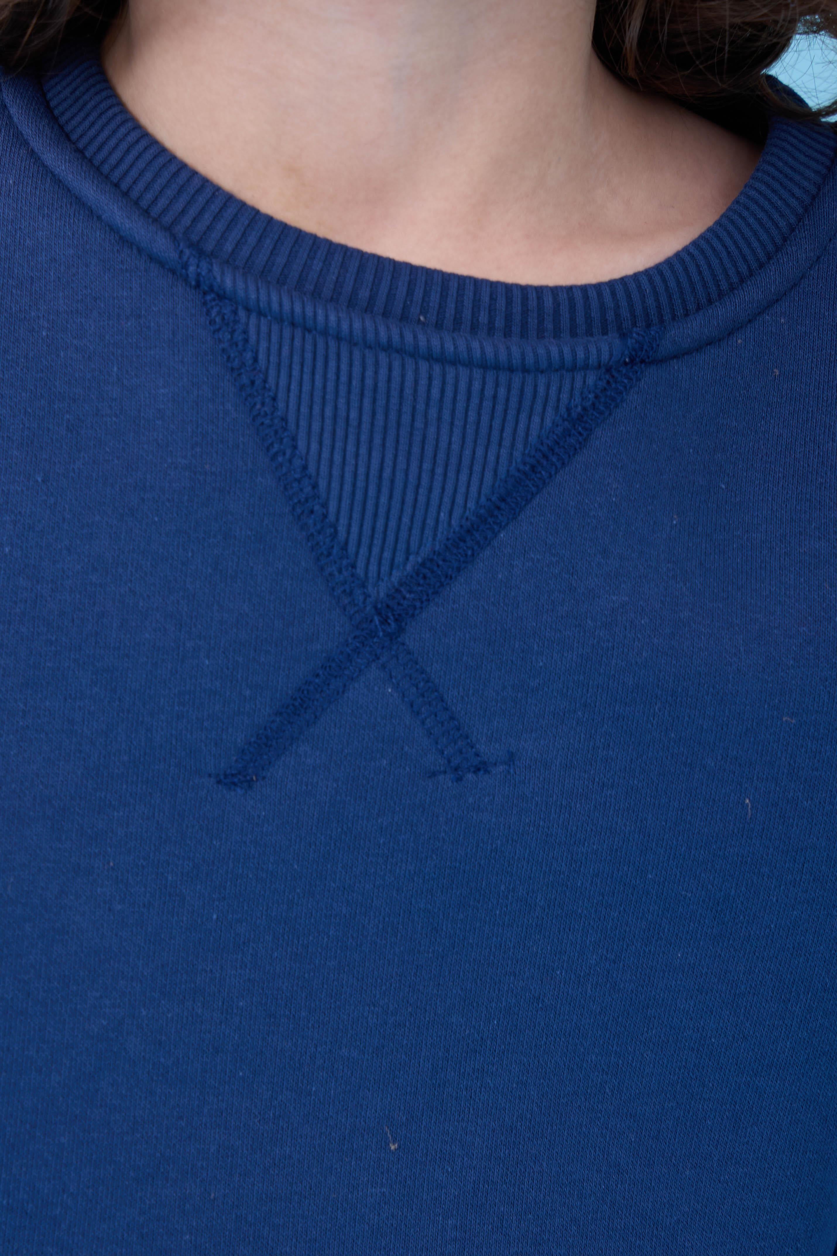 Unisex Basic Bisiklet Yaka Şardonlu Kışlık Sweatshirt - İndigo