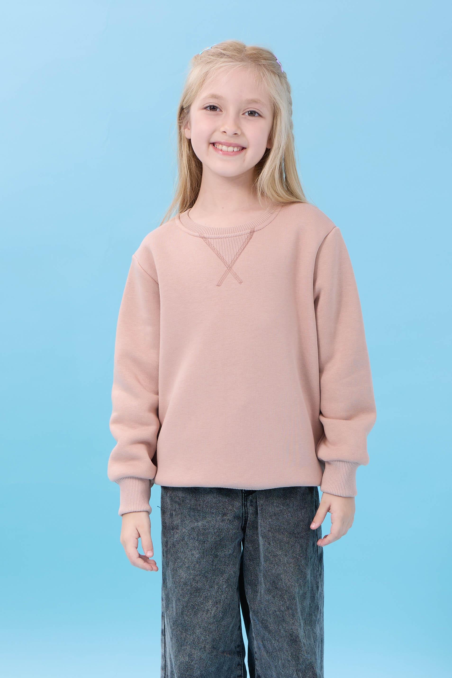 Unisex Basic Bisiklet Yaka Şardonlu Kışlık Sweatshirt - Toprak