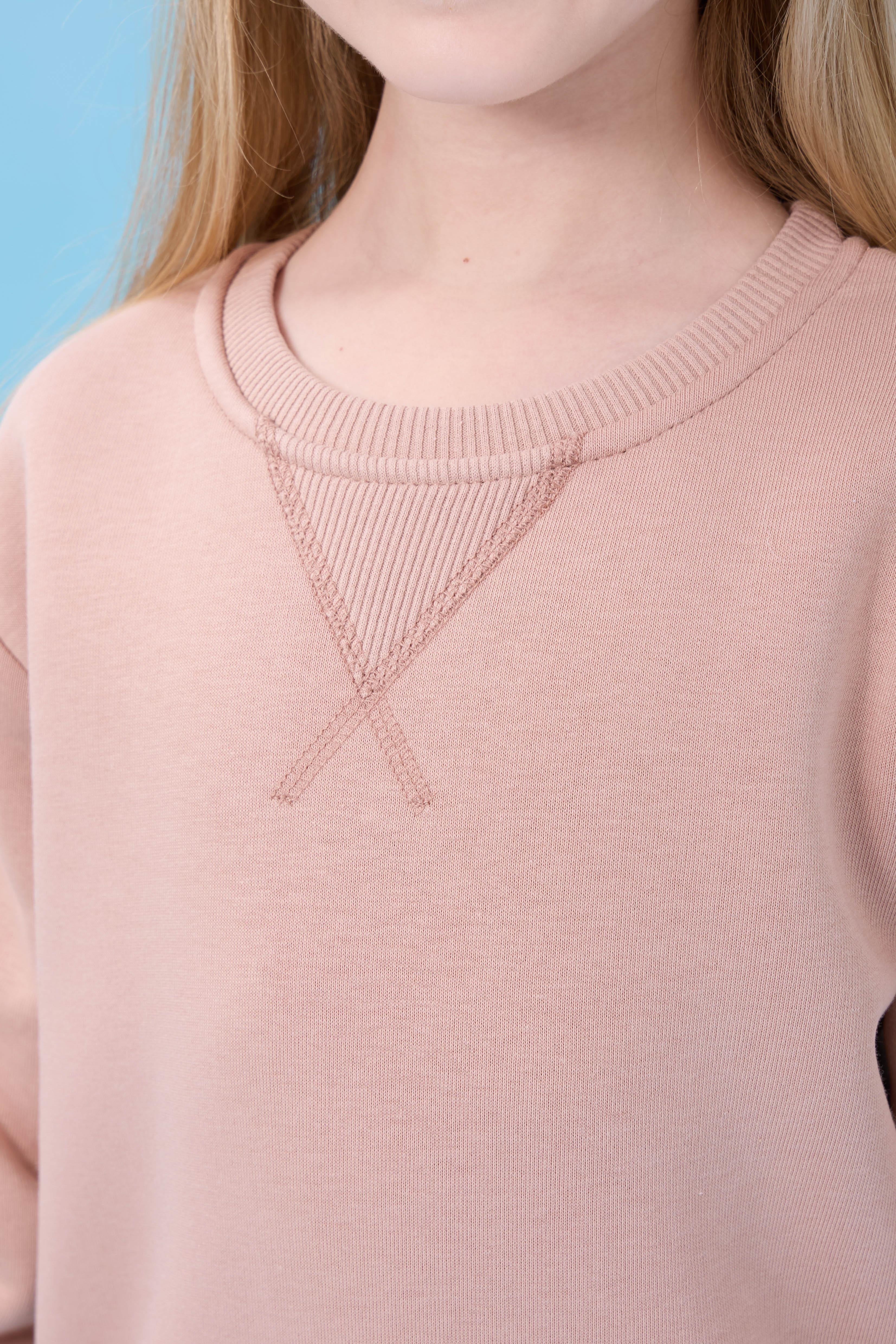 Unisex Basic Bisiklet Yaka Şardonlu Kışlık Sweatshirt - Toprak