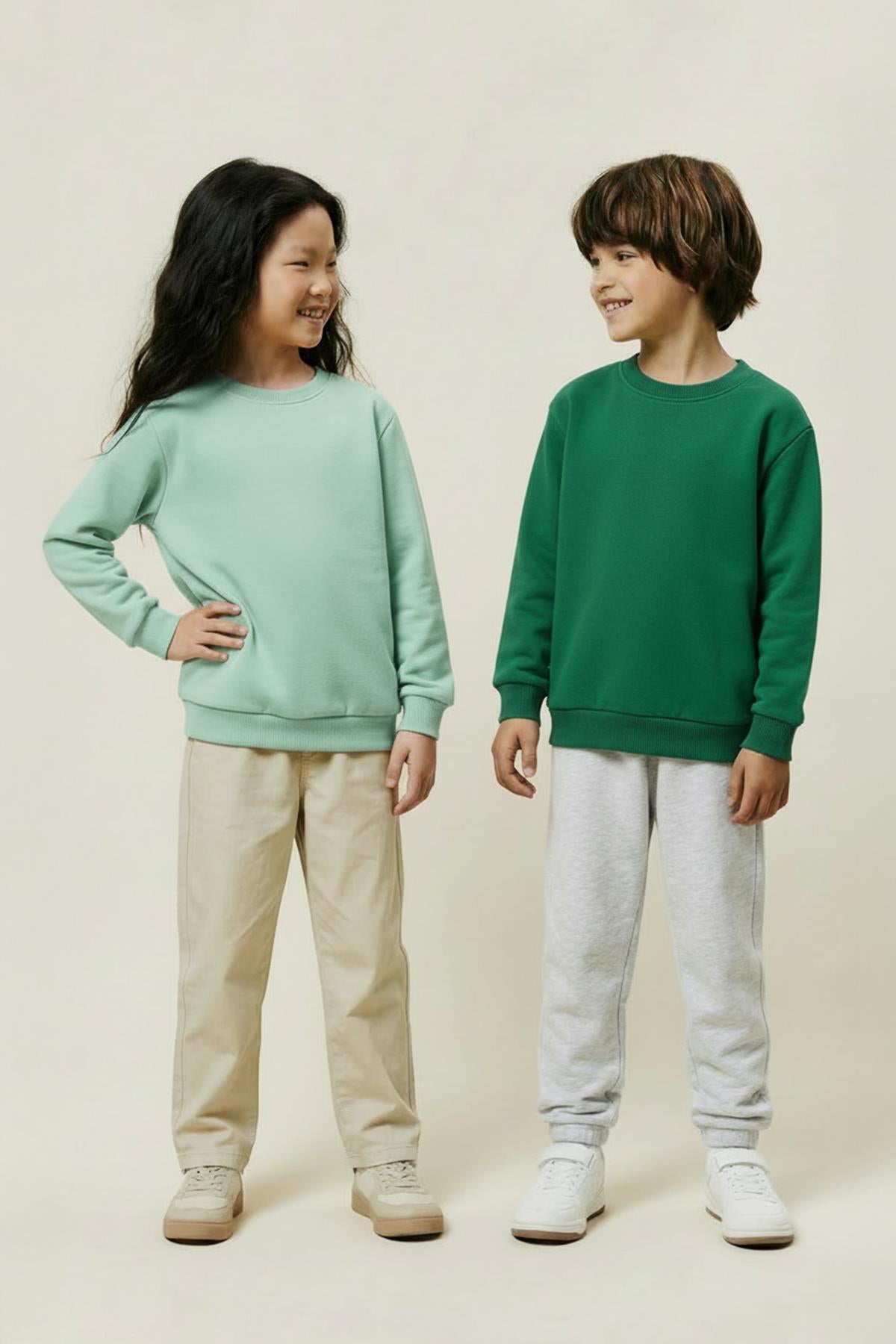 Unisex Çocuk 2'li Basic Bisiklet Yaka Sweatshirt Seti