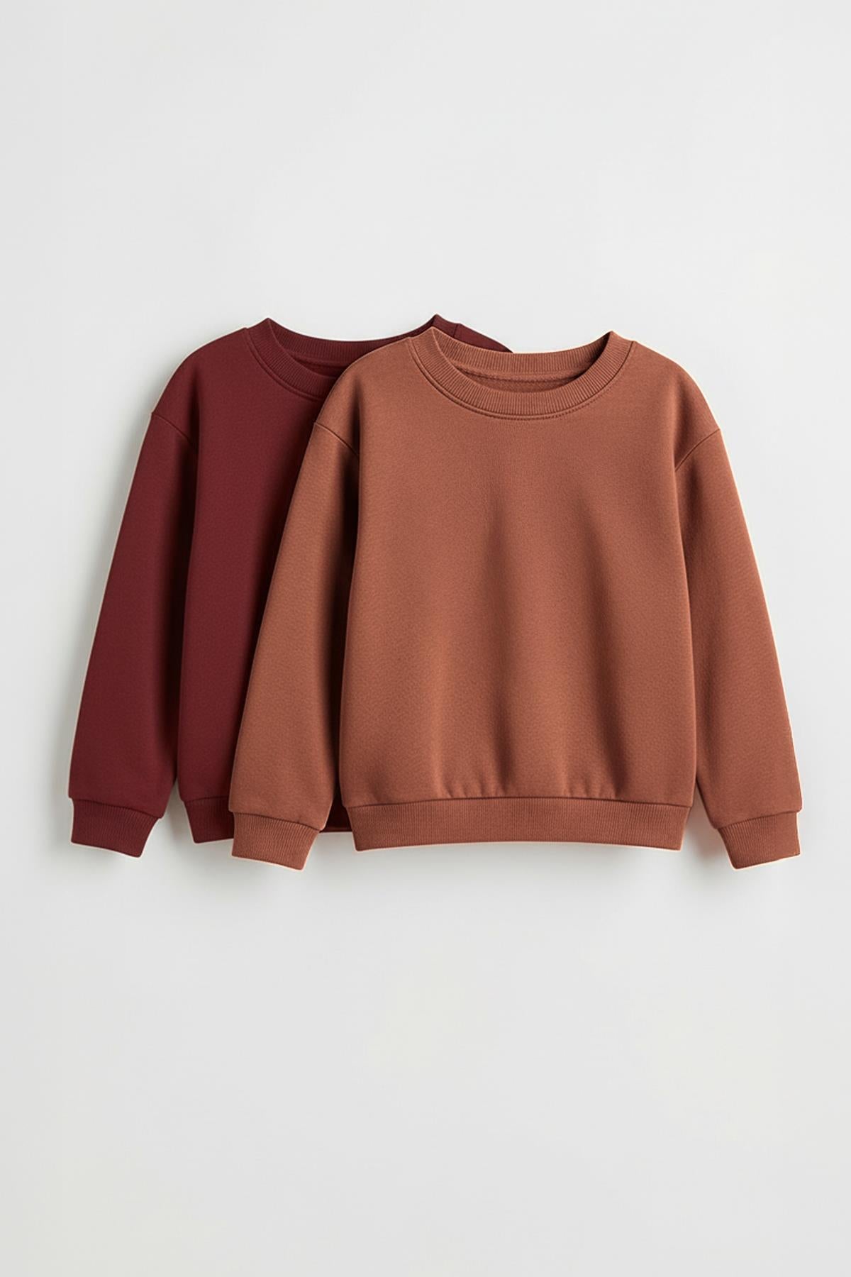 Unisex Çocuk 2'li Basic Bisiklet Yaka Sweatshirt Seti – Bordo & Kiremit