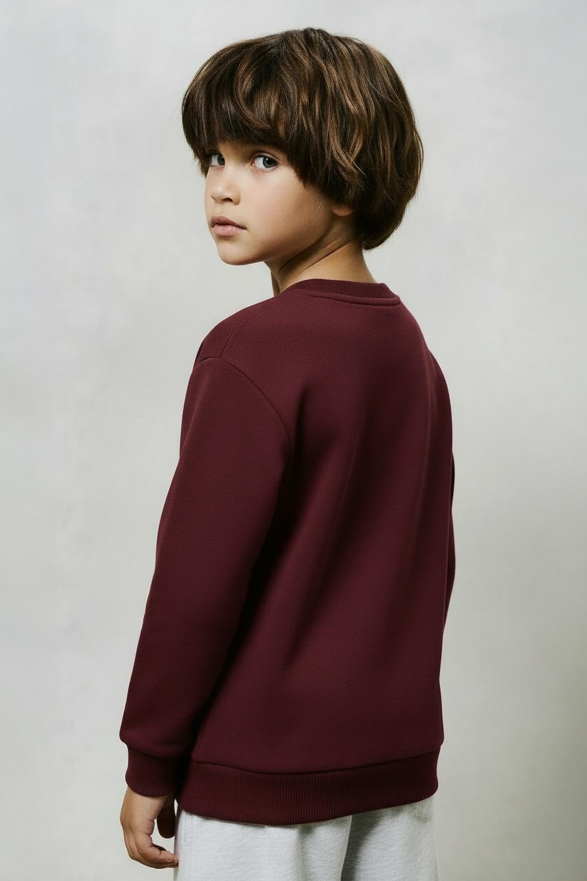 Unisex Çocuk 2'li Basic Bisiklet Yaka Sweatshirt Seti – Bordo & Kiremit