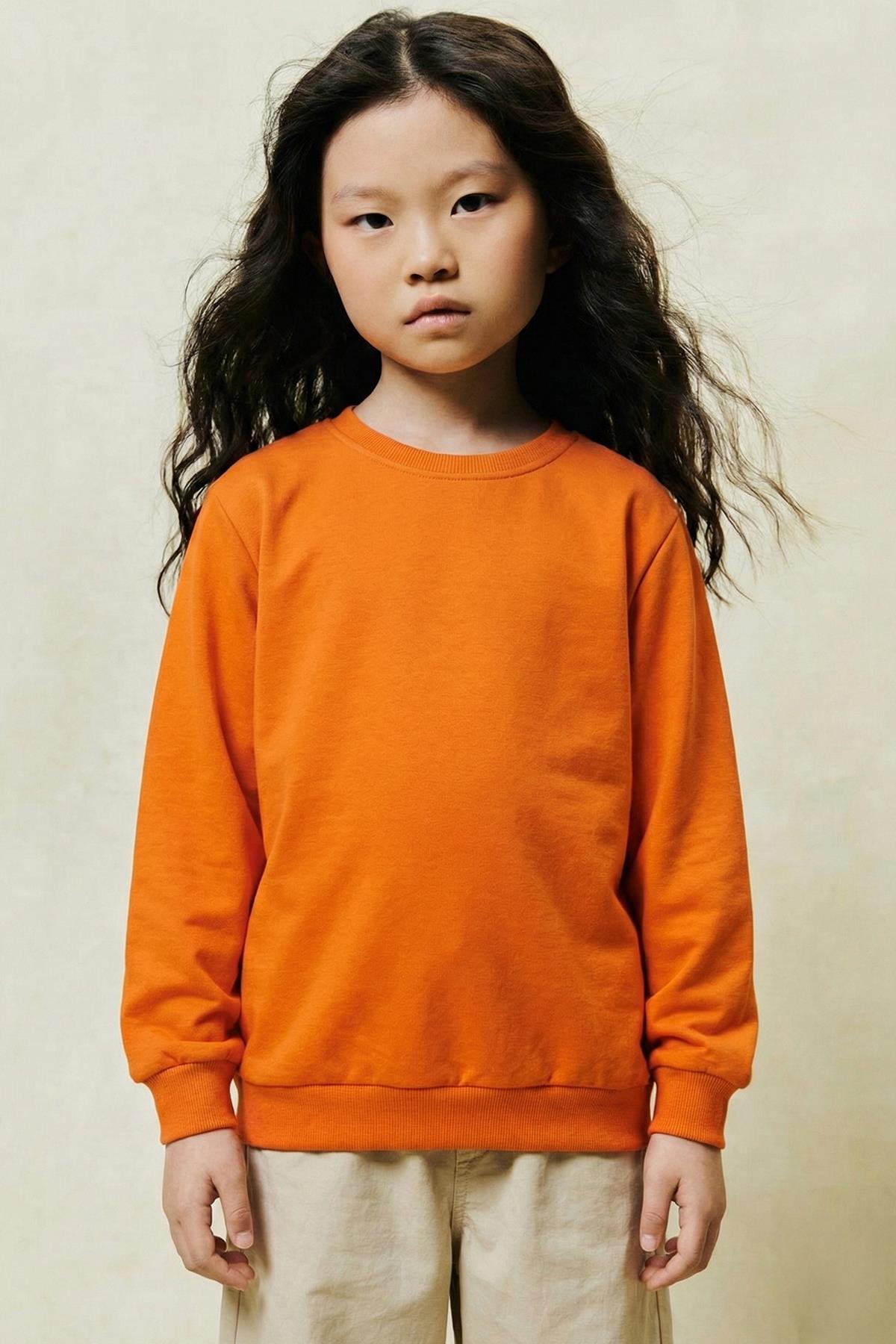 Unisex Çocuk 2'li Basic Bisiklet Yaka Sweatshirt Seti – Hardal & Turuncu