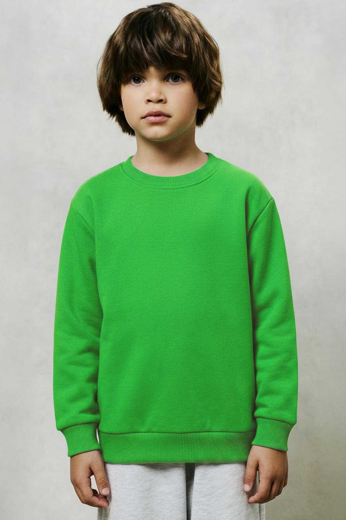 Unisex Çocuk 2'li Basic Bisiklet Yaka Sweatshirt Seti – Sarı & Fıstık Yeşili