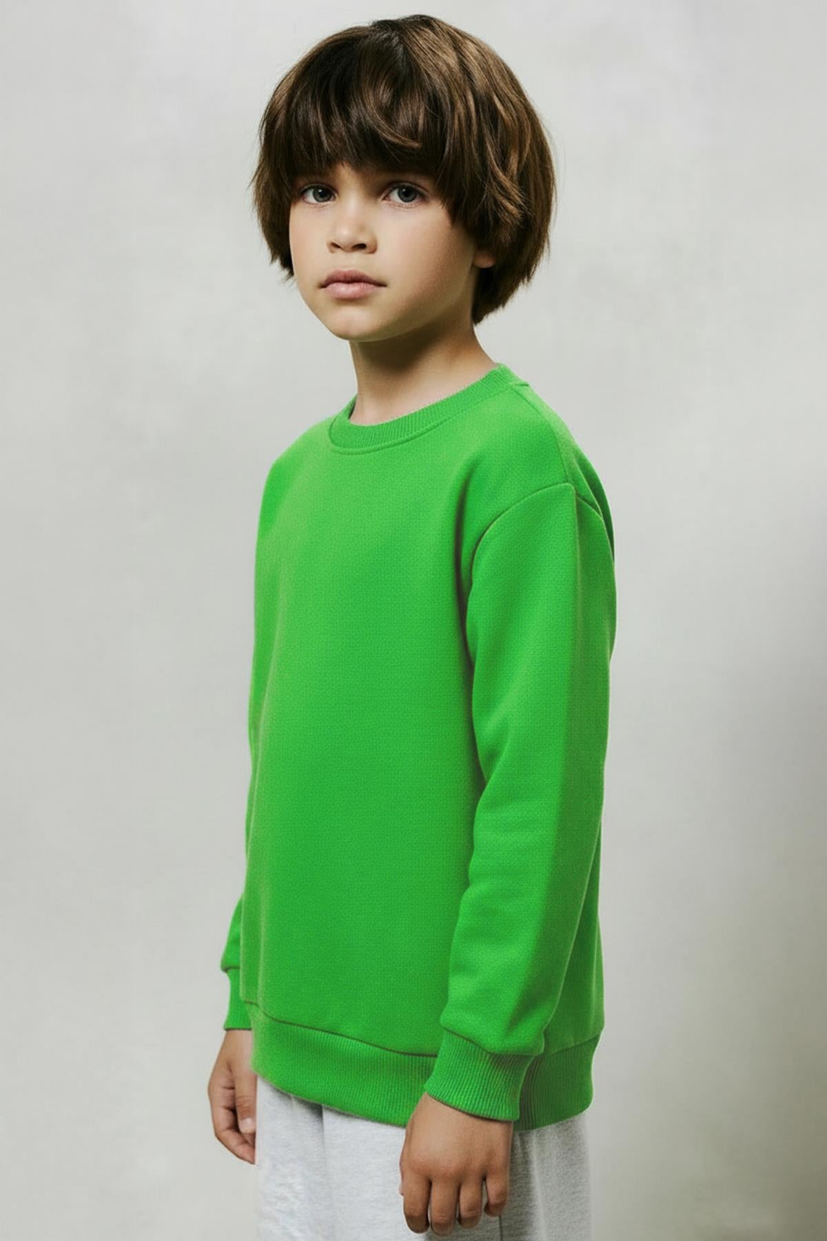 Unisex Çocuk 2'li Basic Bisiklet Yaka Sweatshirt Seti – Sarı & Fıstık Yeşili