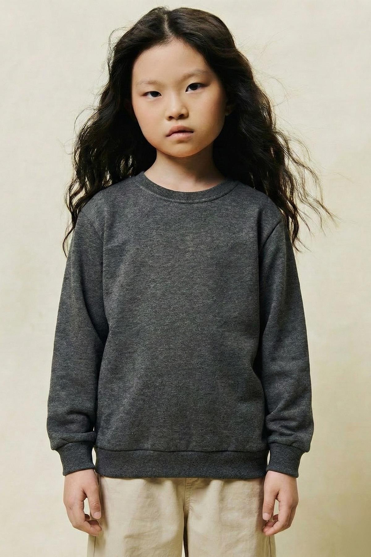 Unisex Çocuk 2'li Basic Bisiklet Yaka Sweatshirt Seti – Siyah & Antrasit