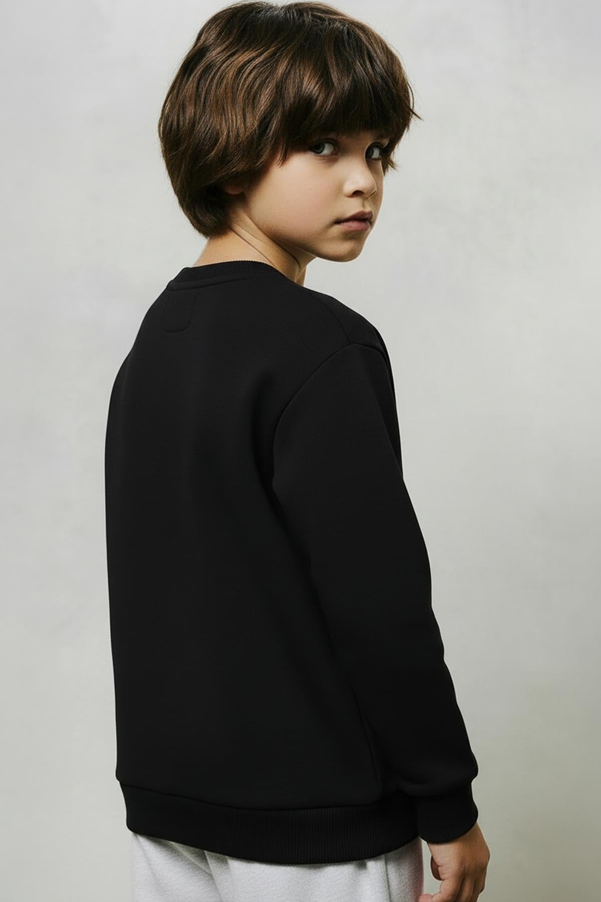 Unisex Çocuk 2'li Basic Bisiklet Yaka Sweatshirt Seti – Siyah & Antrasit