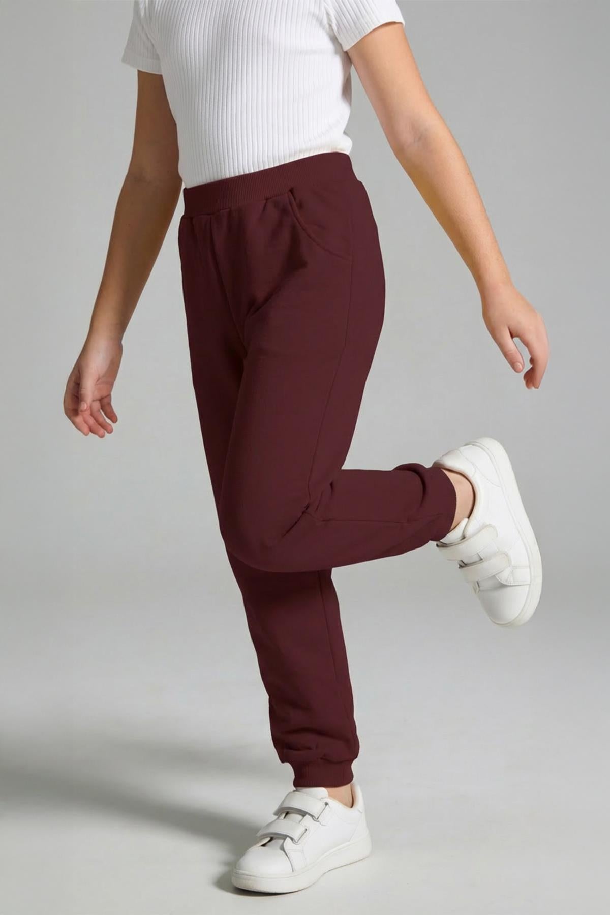 Unisex Çocuk Basic Jogger Eşofman Altı 2’li Set – Bordo & Kiremit