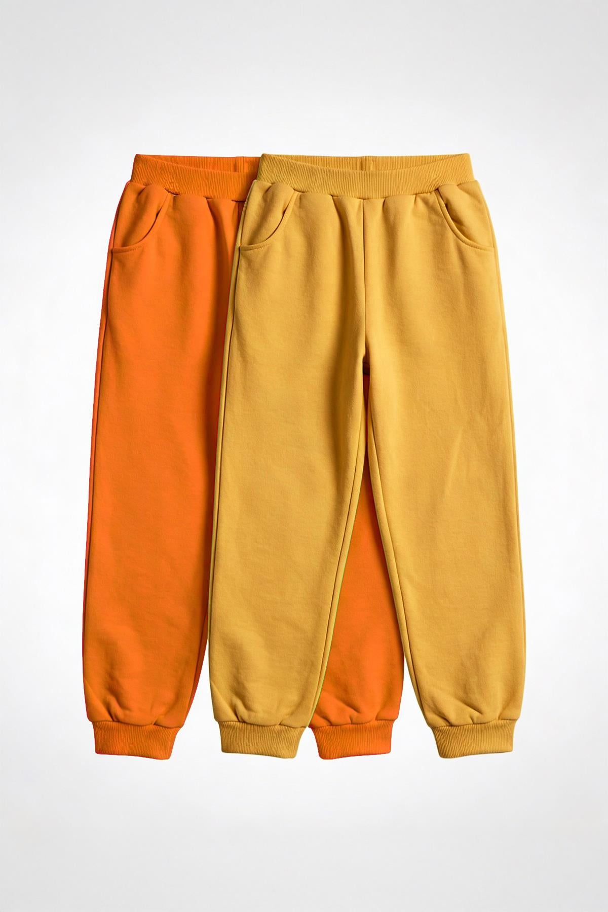 Unisex Çocuk Basic Jogger Eşofman Altı 2’li Set – Hardal & Turuncu