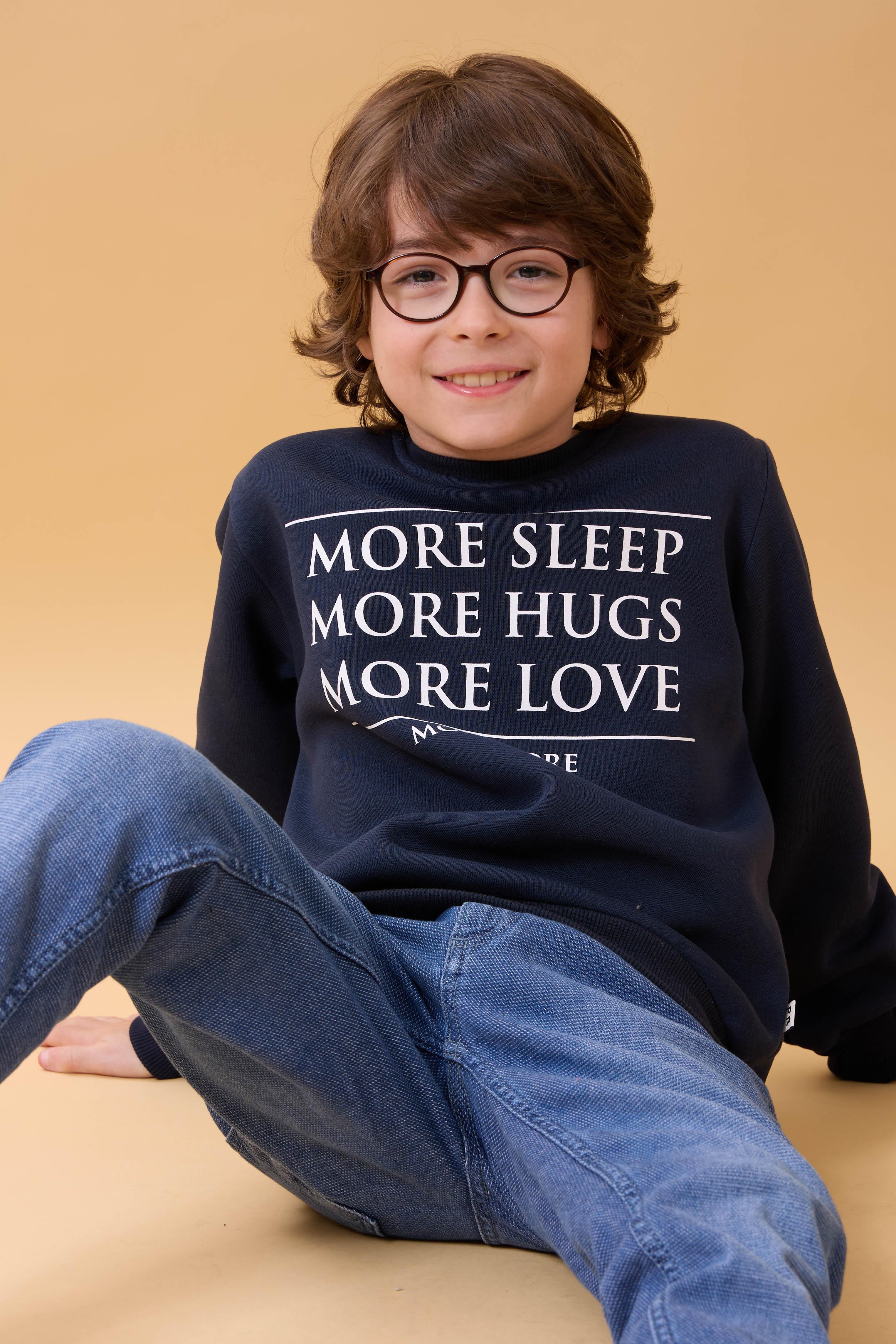 Unisex Çocuk Bisiklet Yaka Baskı Detaylı İçi Polarlı Sweatshirt