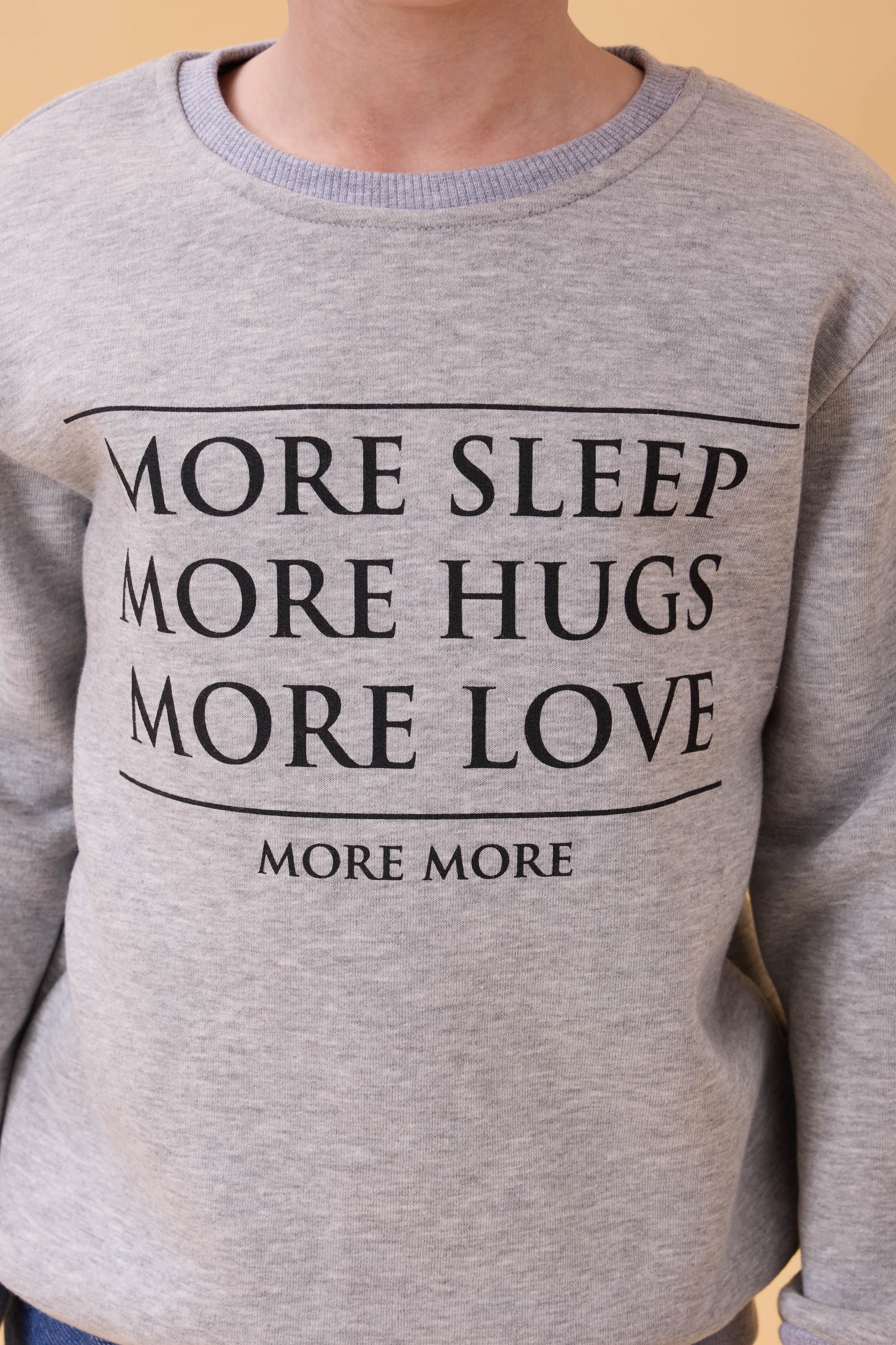 Unisex Çocuk Bisiklet Yaka Baskı Detaylı İçi Polarlı Sweatshirt – Gri Melanj