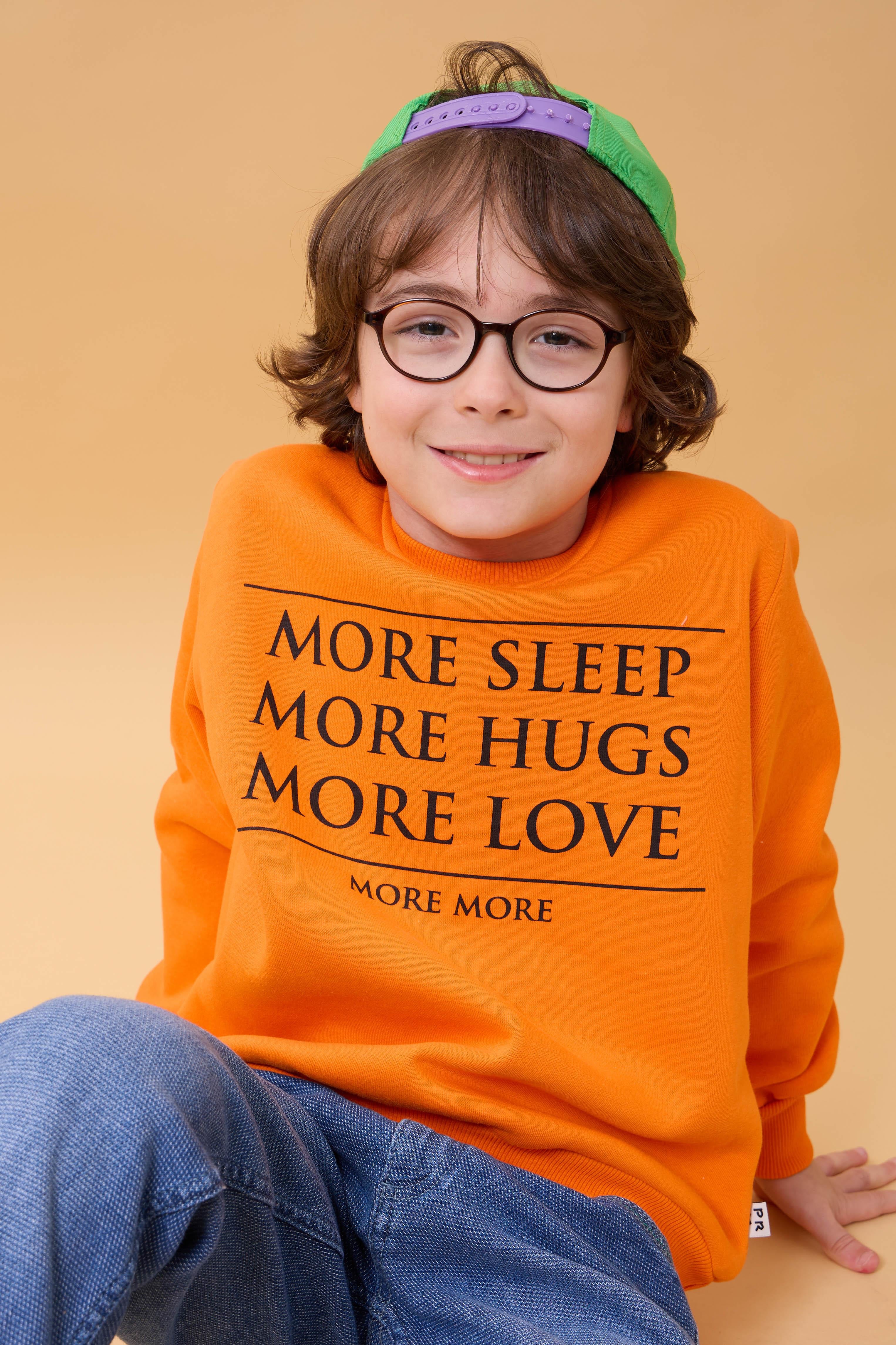 Unisex Çocuk Bisiklet Yaka Baskı Detaylı İçi Polarlı Sweatshirt – Turuncu