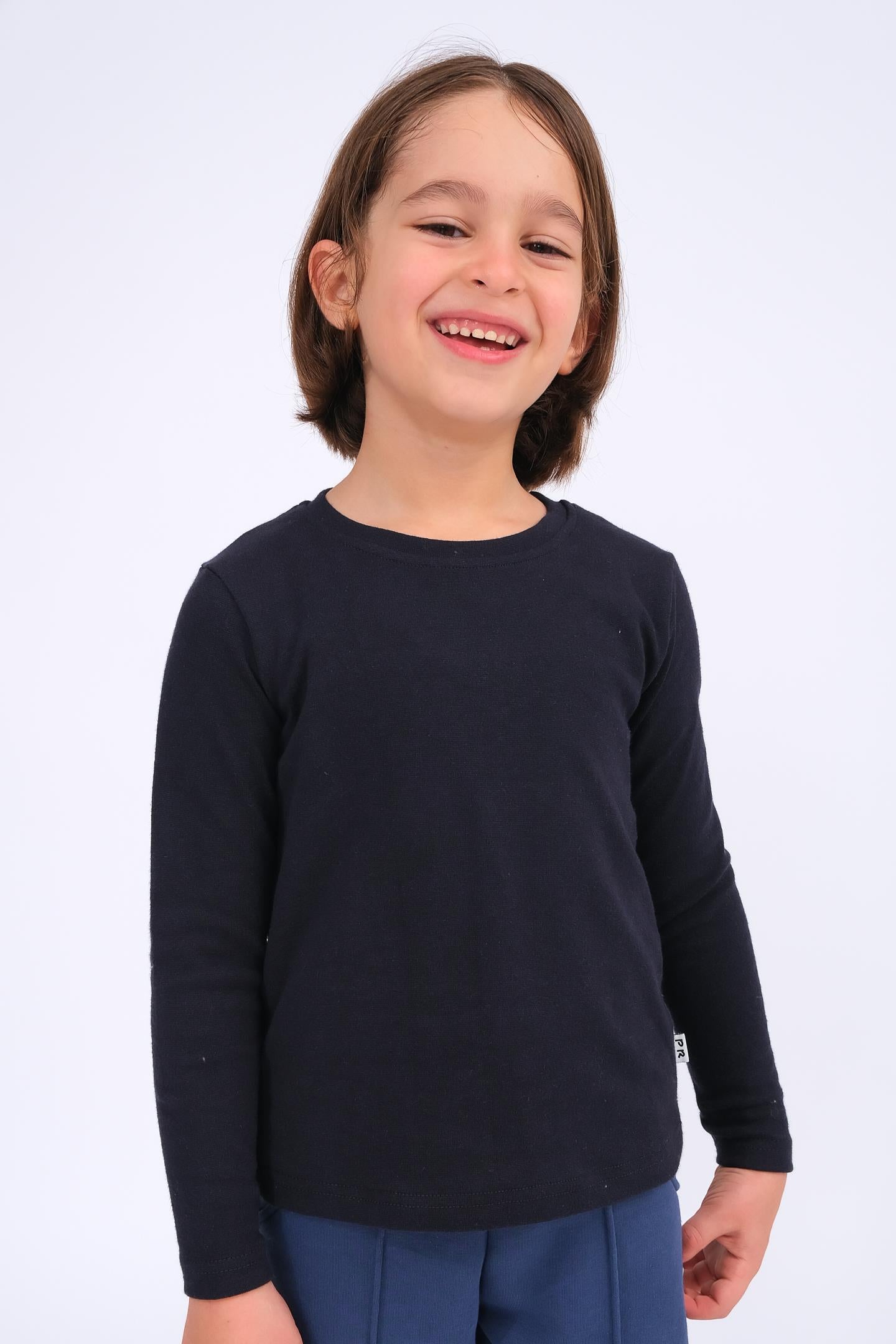 Unisex Çocuk Bisiklet Yaka Uzun Kollu Basic Body