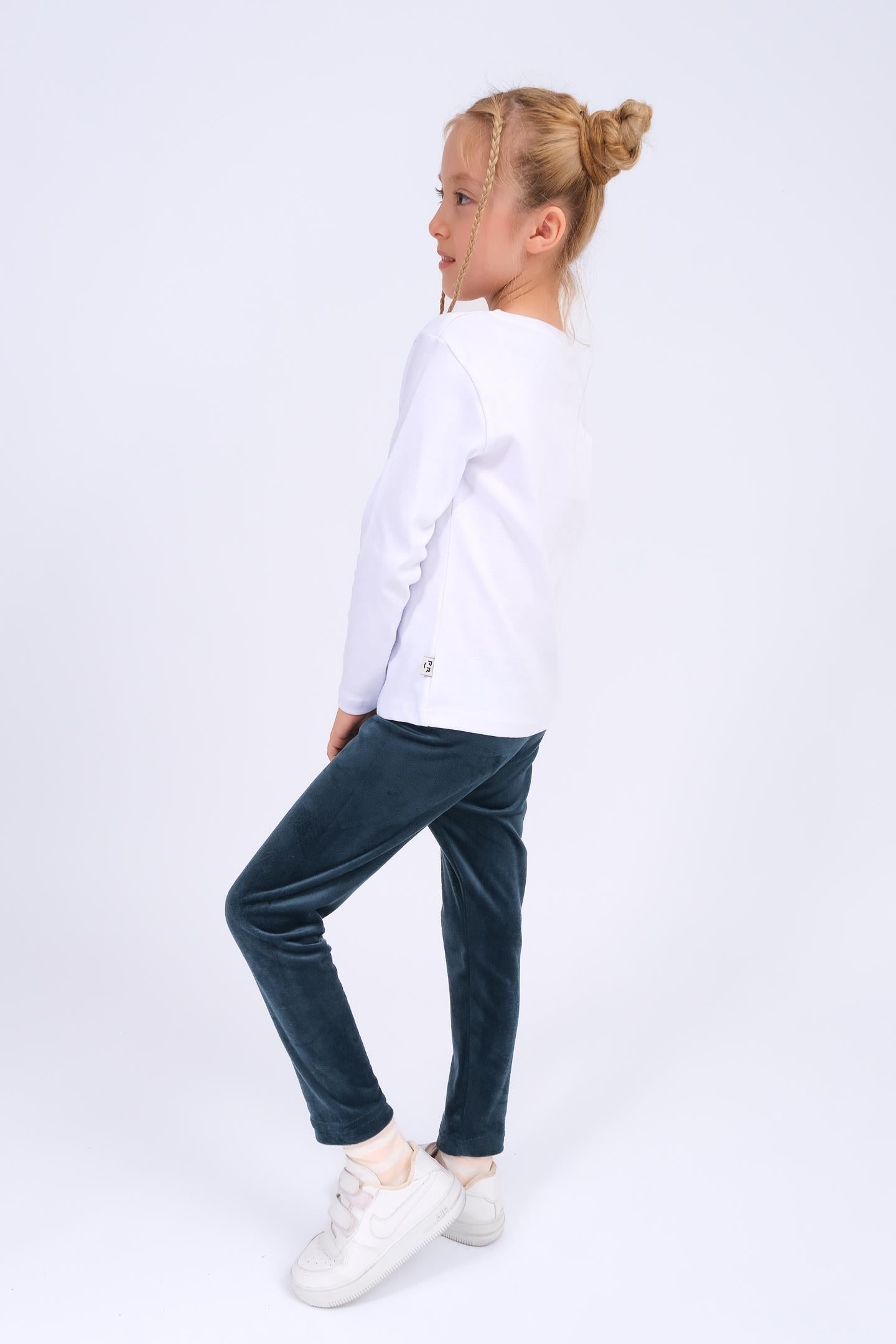 Unisex Çocuk Bisiklet Yaka Uzun Kollu Basic Body - Beyaz