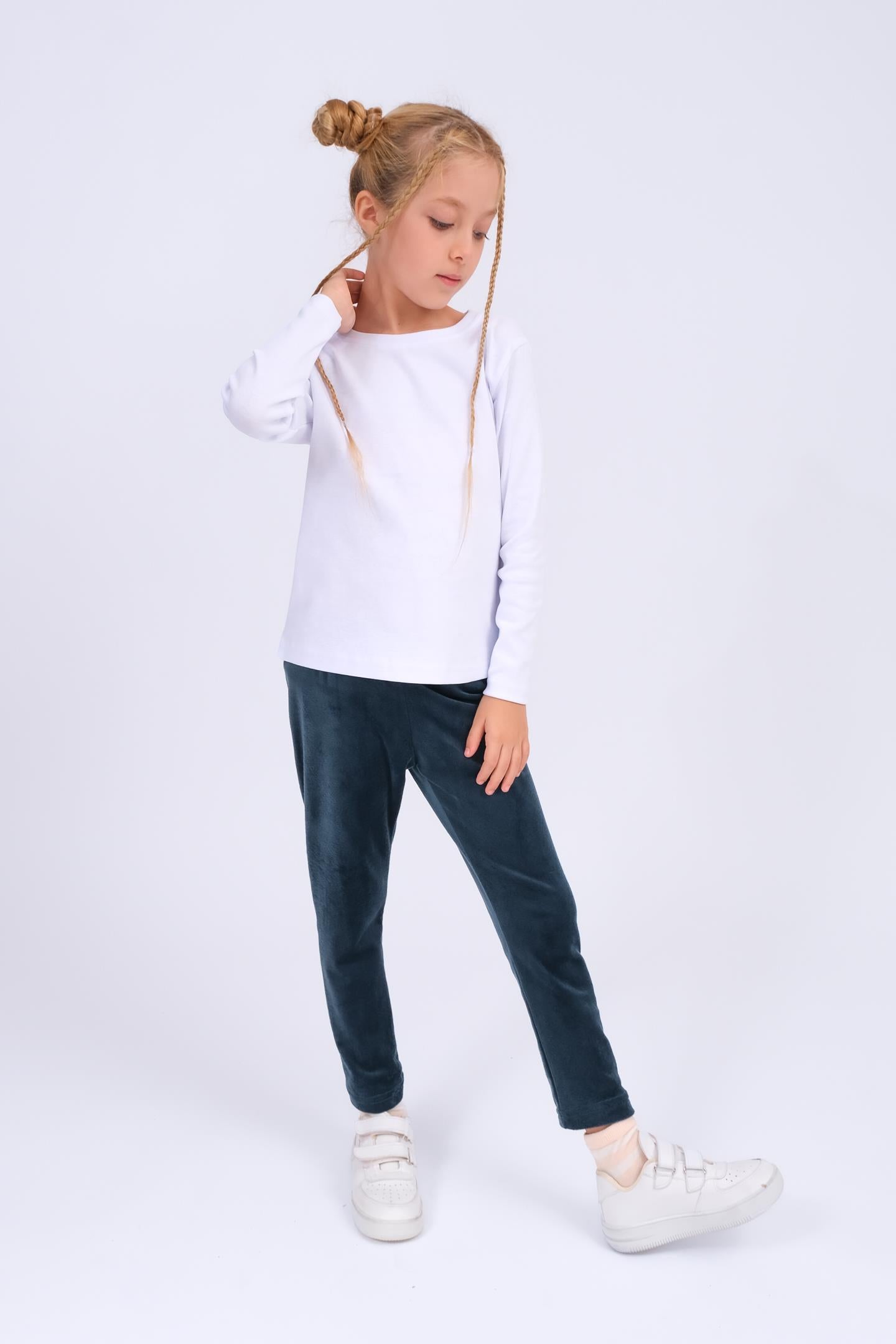 Unisex Çocuk Bisiklet Yaka Uzun Kollu Basic Body - Beyaz