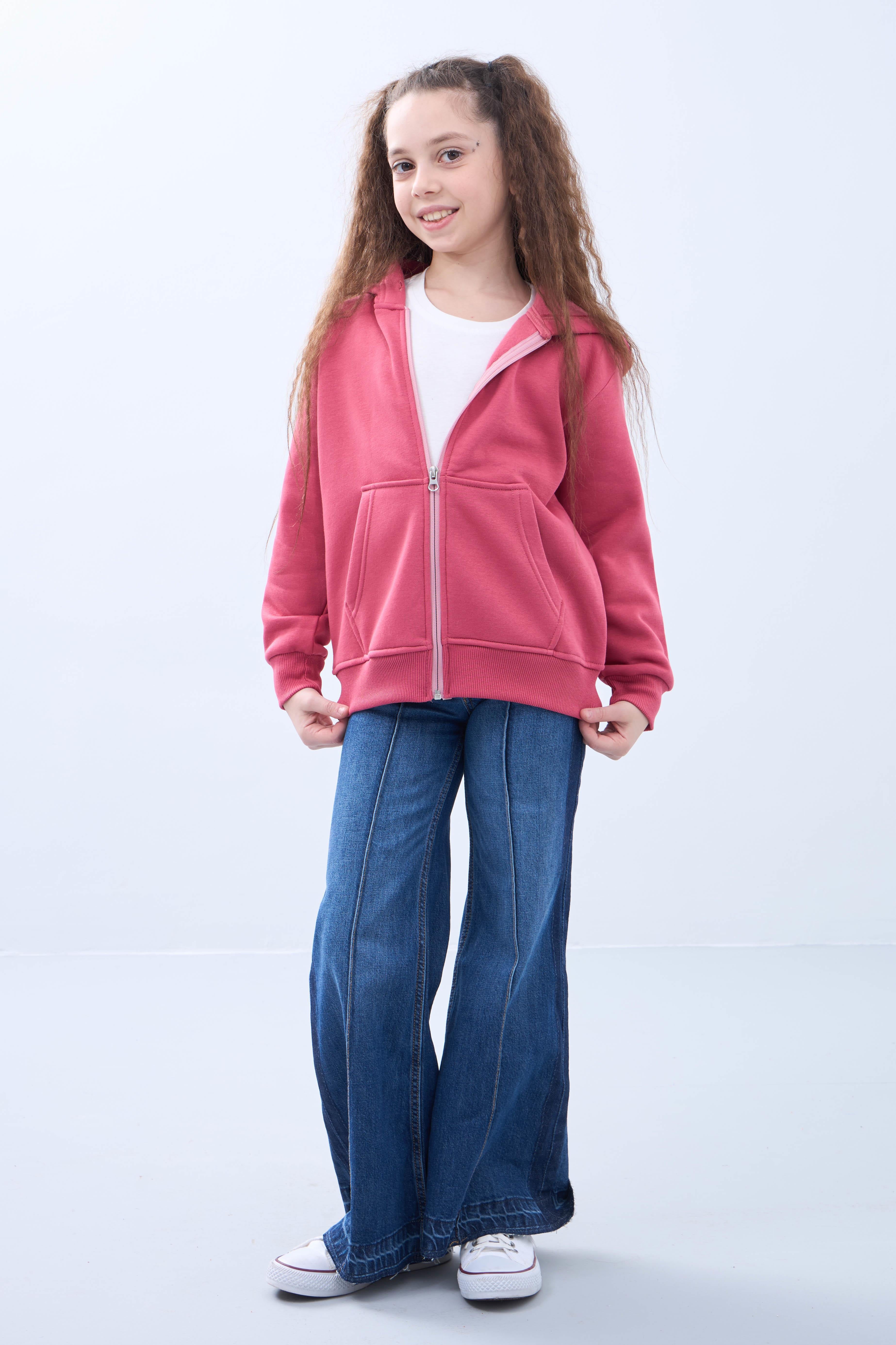 Unisex Çocuk Kapüşonlu Fermuarlı Hırka