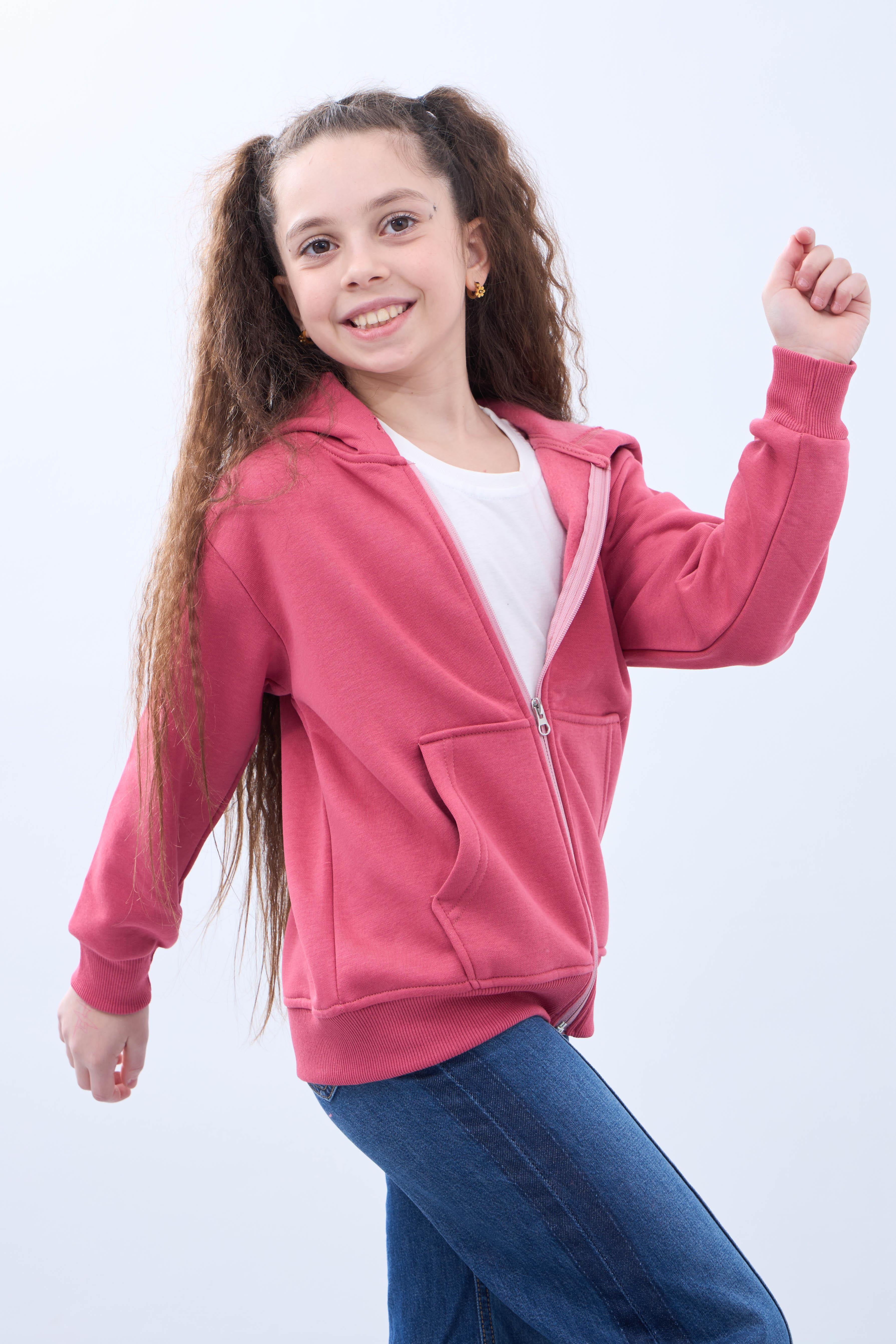 Unisex Çocuk Kapüşonlu Fermuarlı Hırka